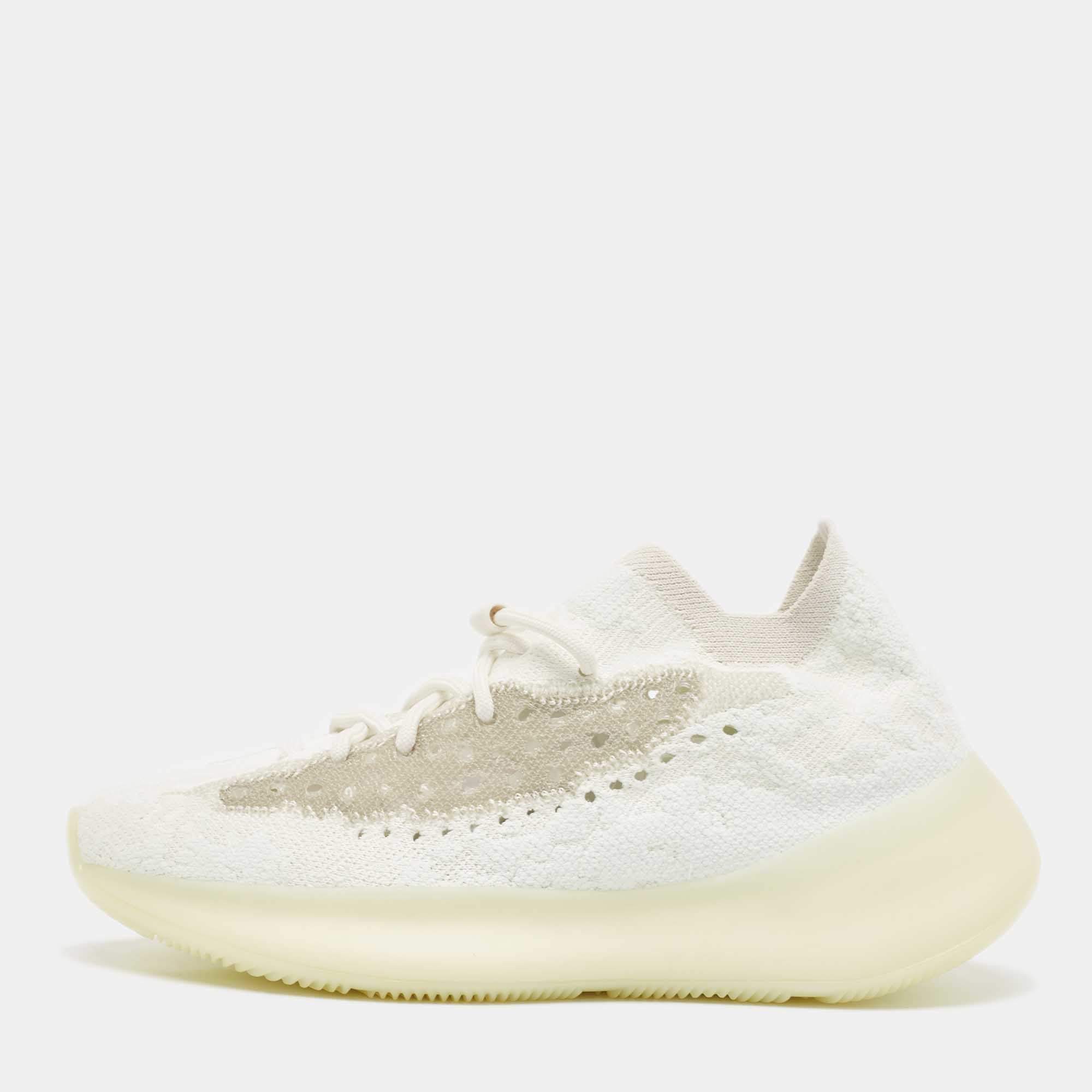 Pre Owned Yeezy x Adidas White/Grey Knit Fabric Boost 380 Calcite Glow Sneakers Size 41 1/3
