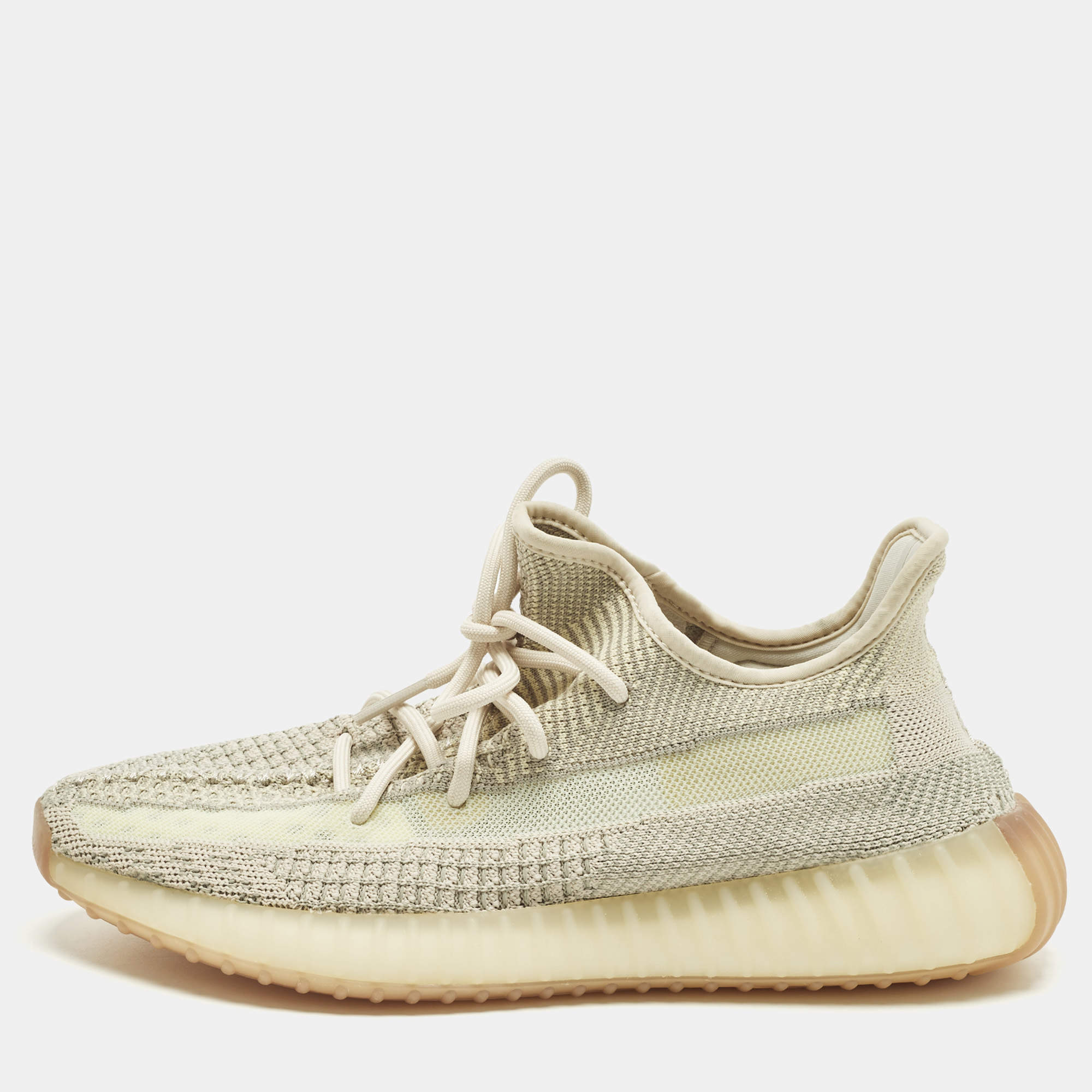 Pre Owned Yeezy x Adidas Boost 350 V2 Citrin (Non-Reflective) Size 43 1/3 Pale Green Knit Fabric Low Top Sneakers