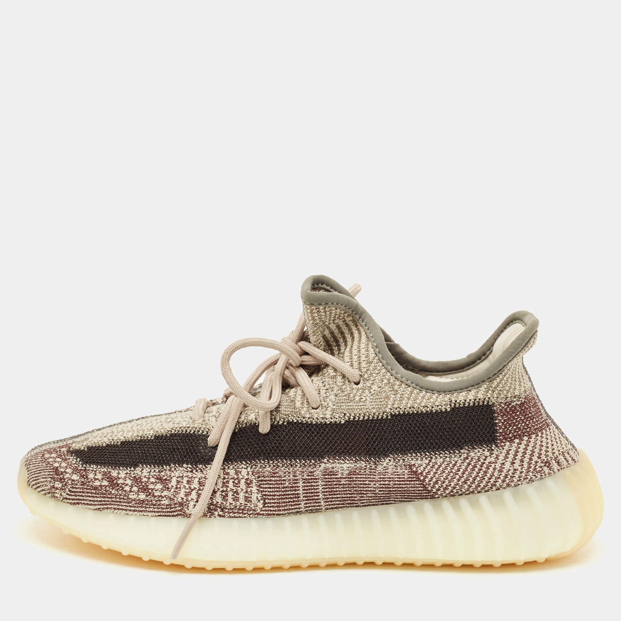 Pre Owned Yeezy x Adidas Boost 350 V2 Zyon Size 42.5 Beige/Brown Knit Fabric Low Top Sneakers
