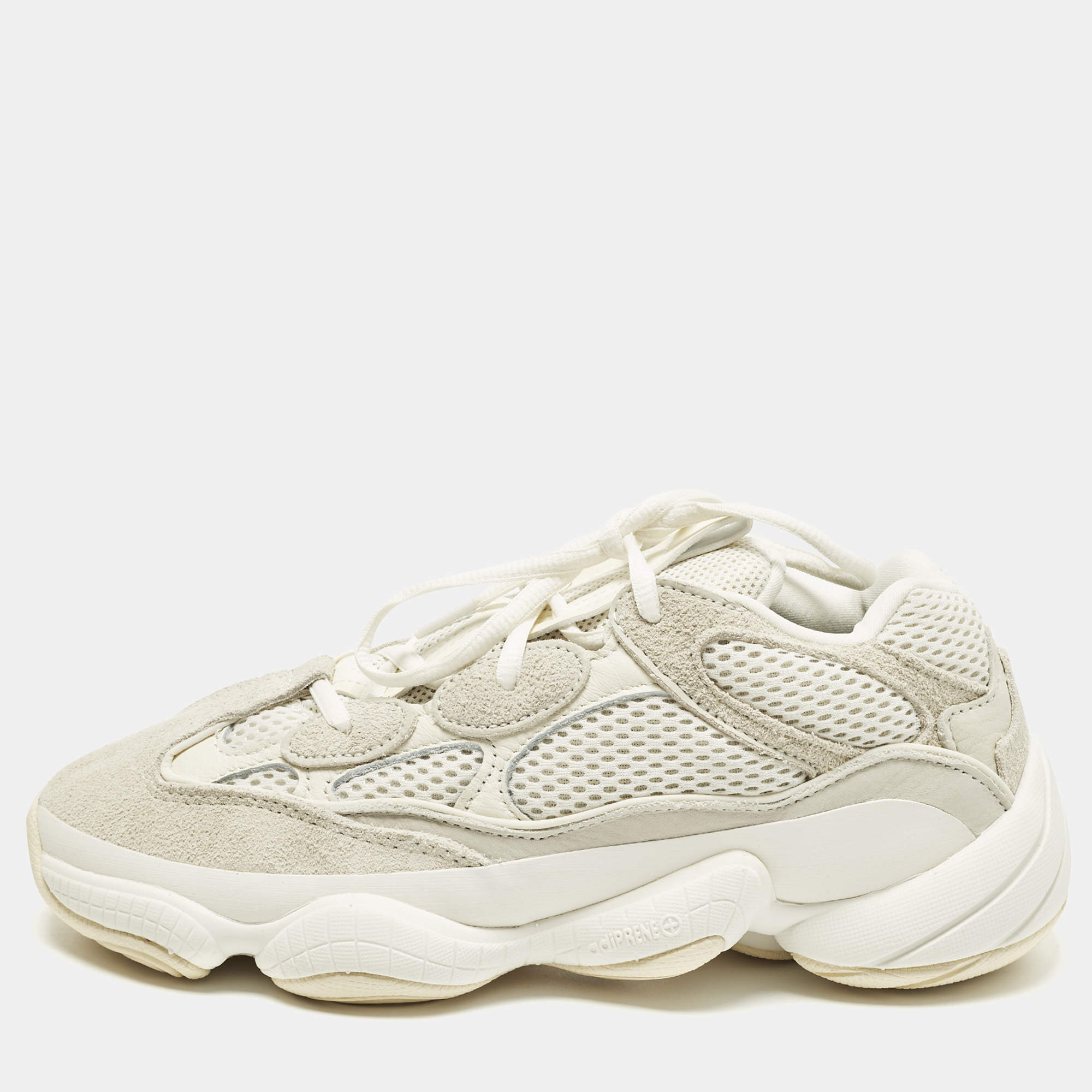 Pre Owned Yeezy x Adidas 500 Bone White Size 40 2/3 White Mesh and Suede Low Top Sneakers