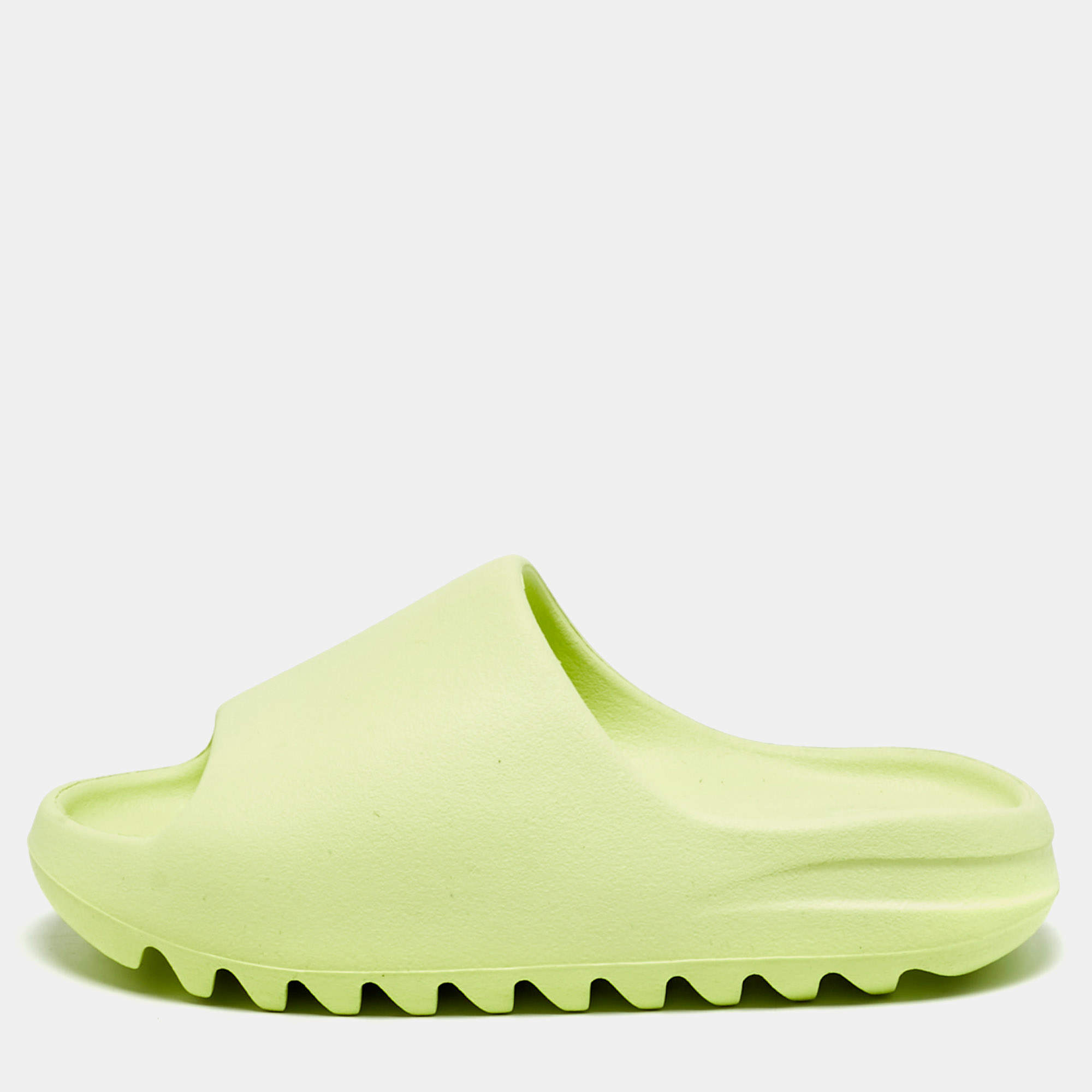 Pre Owned Yeezy x Adidas Slide Glow Green Size 39 Neon Green Rubber Sandals