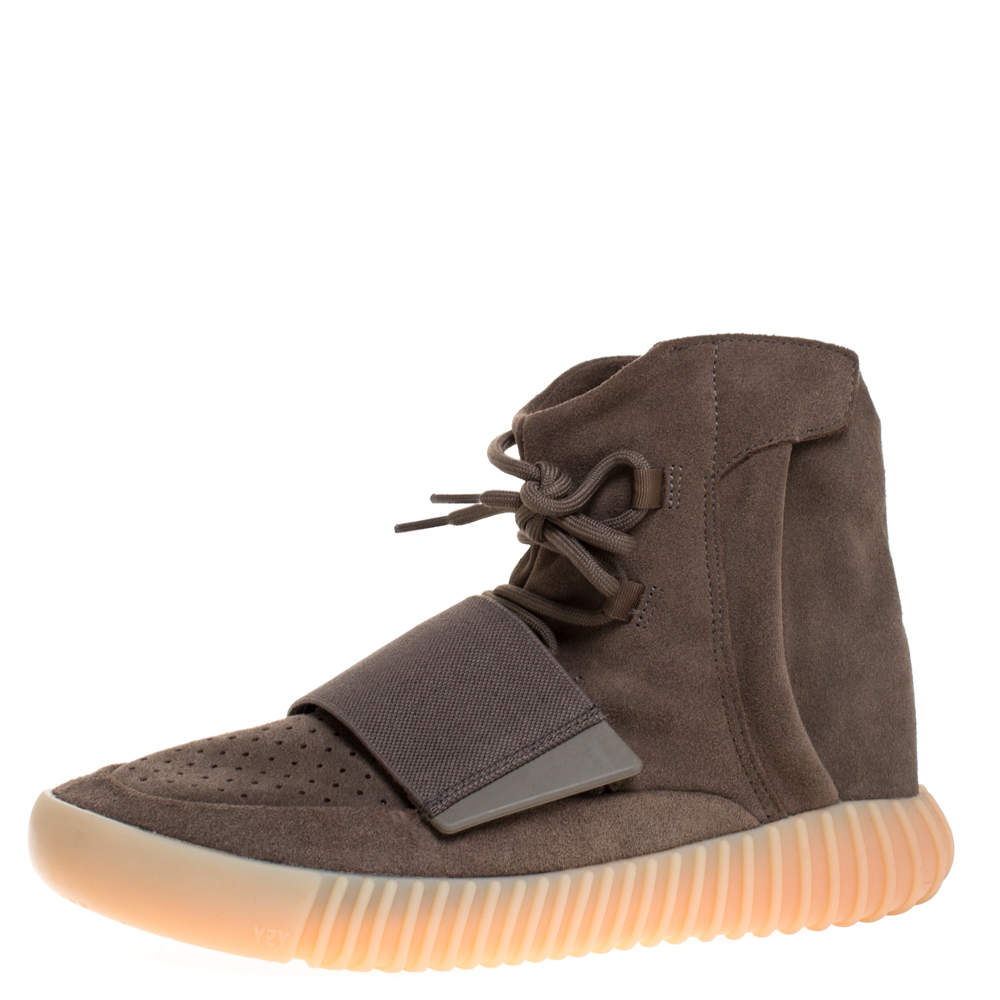 Yeezy By Adidas Boost 750 Brown Suede Leather Glow In The Dark High Top Sneakers Size 42.5