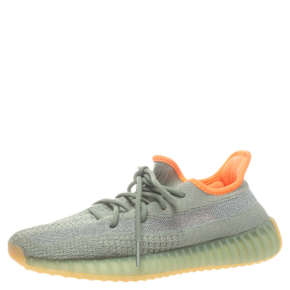 Pre Owned Yeezy x adidas Grey/Green Knit Boost 350 V2 Desert Sage Sneakers 40 2/3