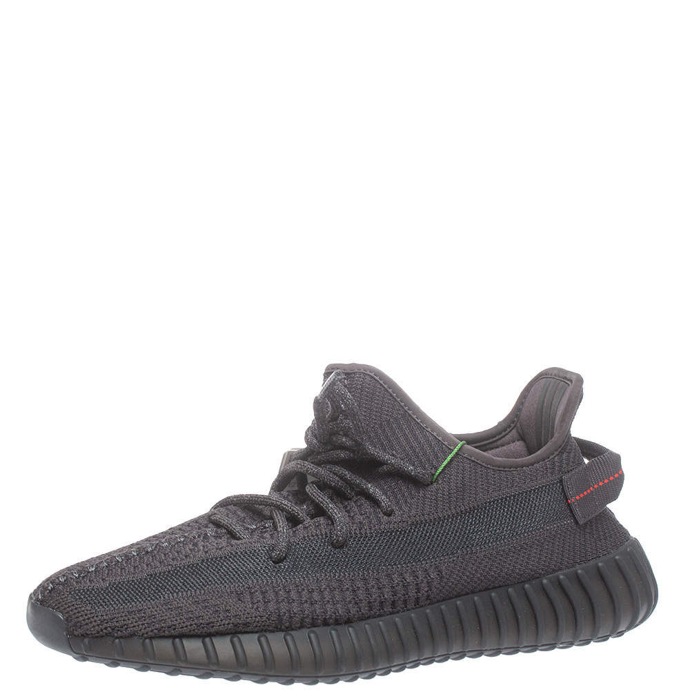Pre Owned Yeezy x adidas Black Knit Fabric Boost 350 V2 Static Non Reflective Sneakers Size 43 1/3