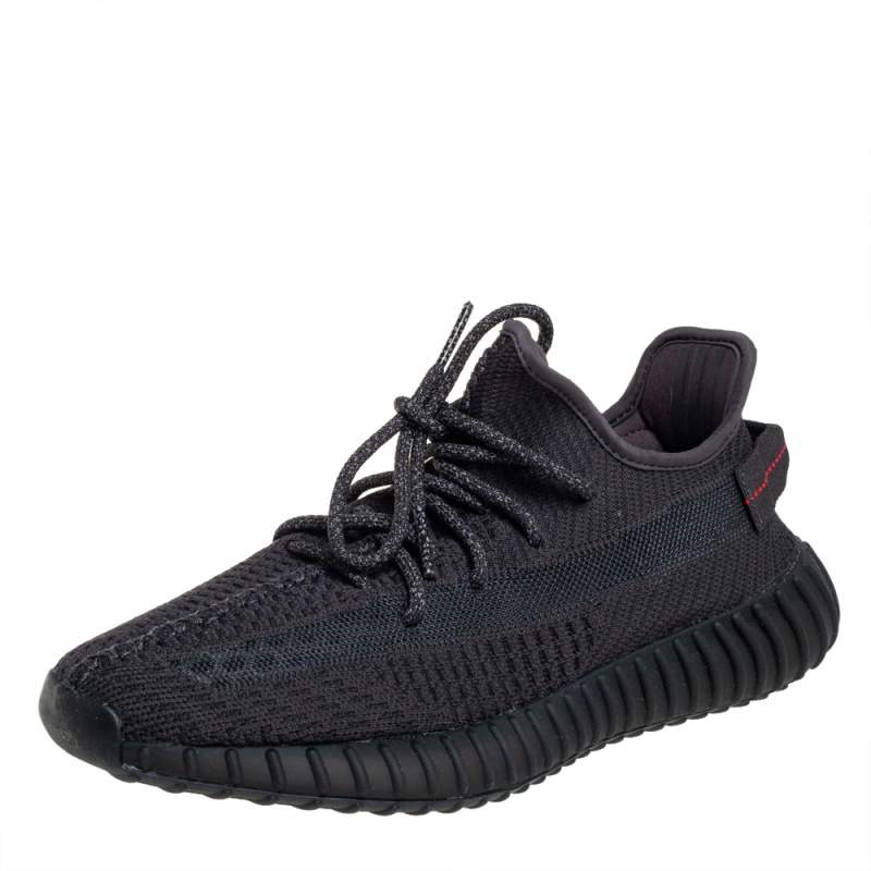 Pre Owned Yeezy x Adidas Black Knit Fabric Boost 350 V2 Low Top Sneakers Size 42 2/3