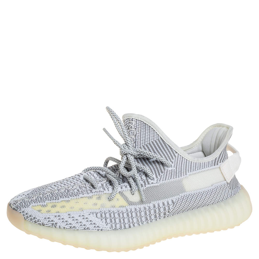 Pre Owned Yeezy x adidas White/Grey Knit Fabric Boost 350 V2 Static Non Reflective Sneakers Size 44 2/3