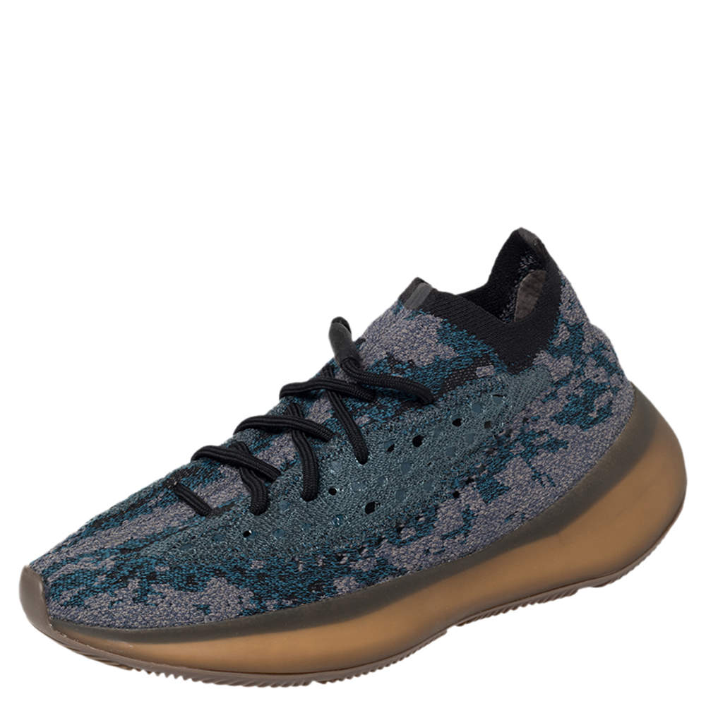 Pre Owned Yeezy x adidas Blue/Grey Knit Fabric Boost 380 Covellite Low Top Sneakers Size 41 1/3