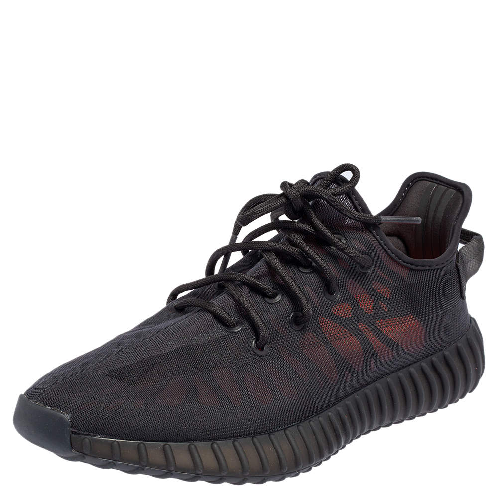 Pre Owned Yeezy x Adidas Black Mesh 350 V2 Mono Cinder Low Top Sneakers Size 44