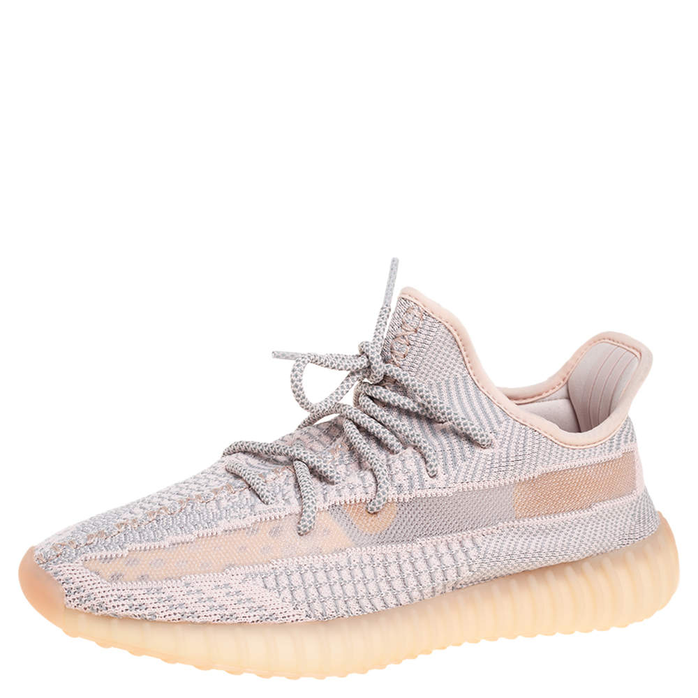 Yeezy x Adidas Pink/Grey Knit Fabric Boost 350 V2 Synth Non-Reflective Sneakers Size 43 1/3