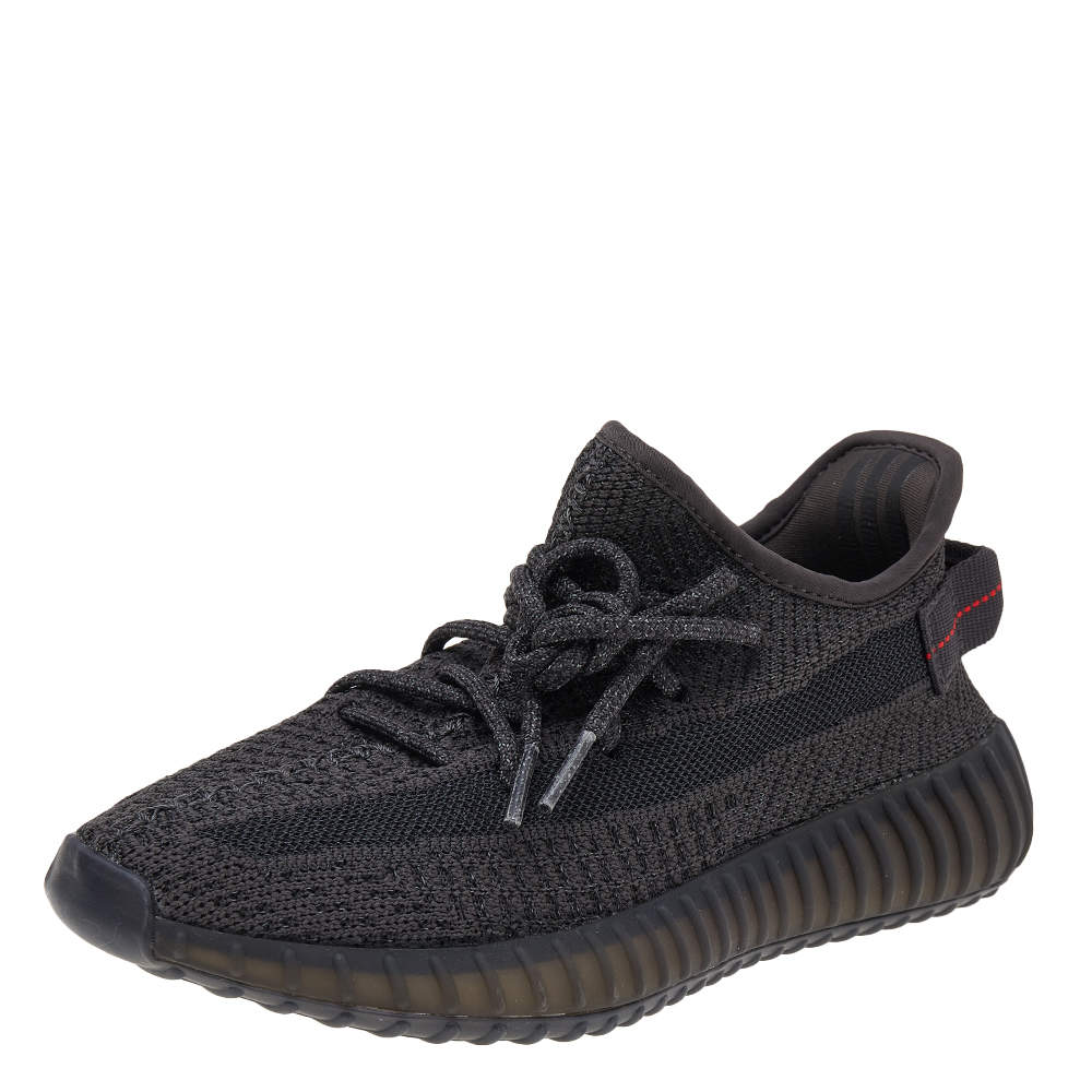 مملوكة مسبقًا Yeezy x adidas Black Knit Fabric Boost 350 V2 Static Reflective Low Top Sneakers Size 39