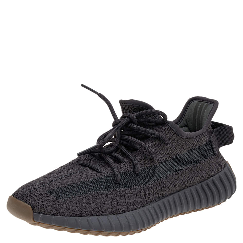 Pre Owned Yeezy x Adidas Black Knit Fabric Boost 350 V2 Black Cinder Low Top Sneakers Size 42 2/3