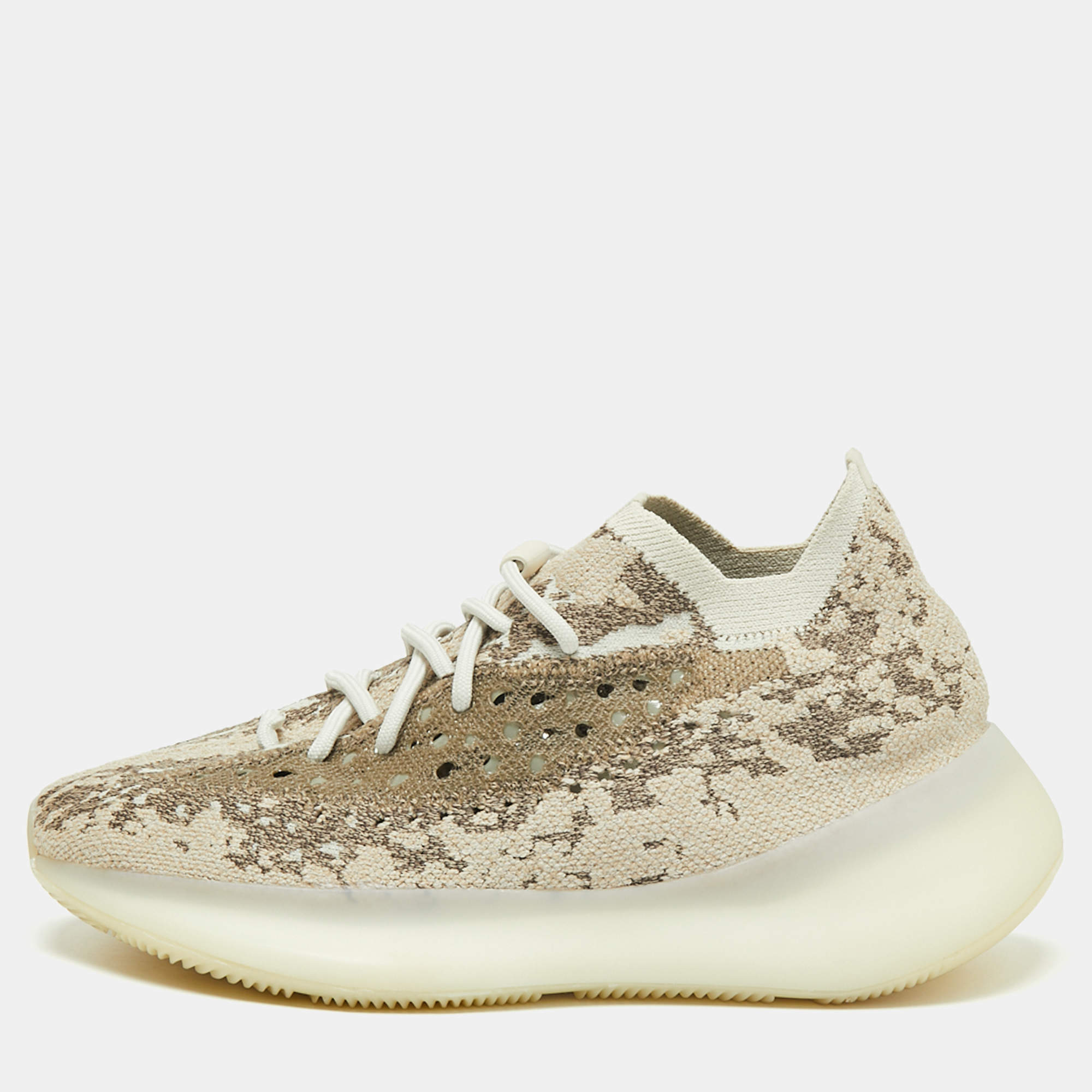 Pre Owned Yeezy x Adidas Beige/Brown Knit Fabric Yeezy Boost 380 Pyrite Sneakers Size 41 1/3