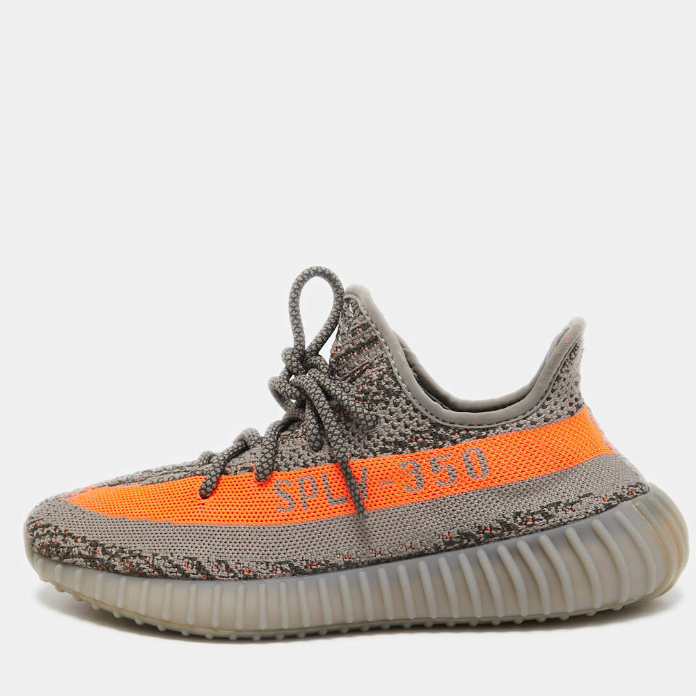 Pre Owned Yeezy x Adiddas Grey Knit Fabric Boost 350 v2 Sneakers Size 40