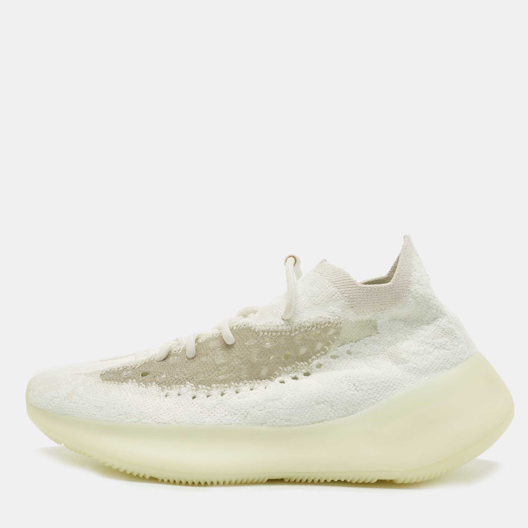 Pre Owned Yeezy x Adidas White/Blue Cotton Knit Boost-380-Calcite-Glow Sneakers Size 41 1/3