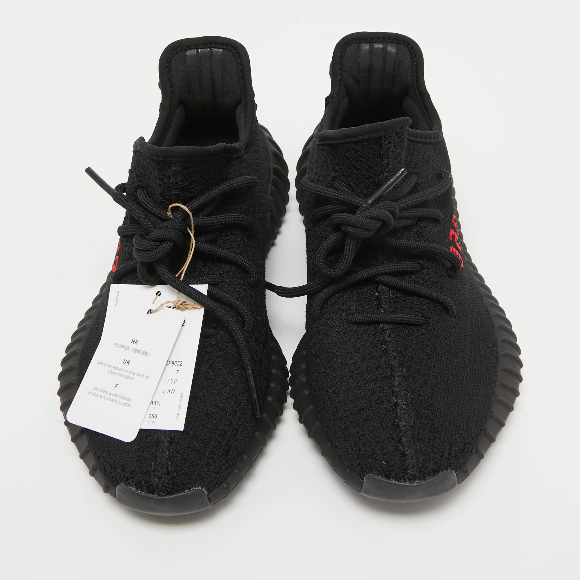 Yeezy x Adidas Black Red Knit Fabric Boost 350 V2 Bred Sneakers