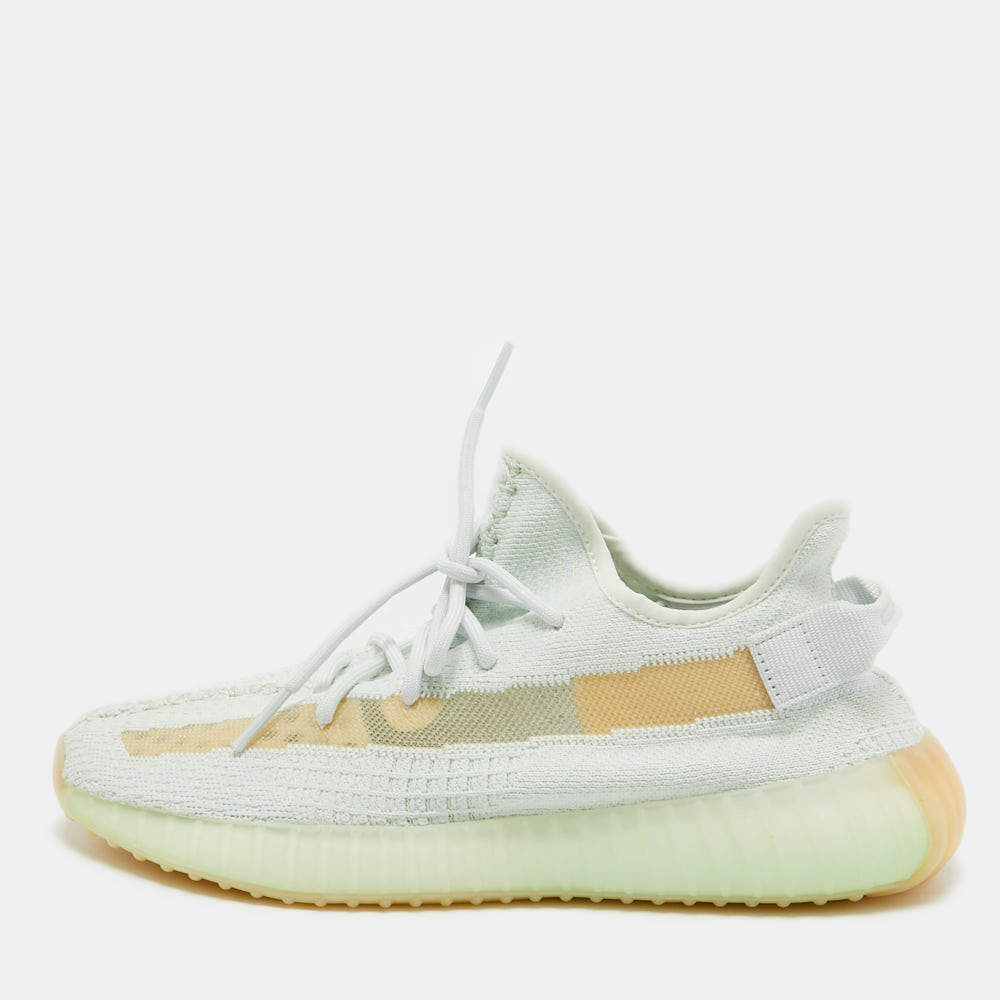 Pre Owned Yeezy x Adidas Blue Knit Fabric Boot 350 V2 Hyperspace Sneakers Size 42.5