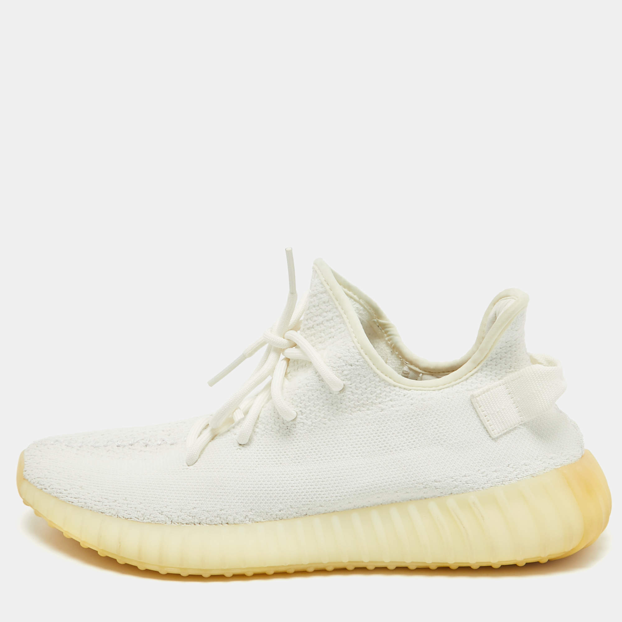 Pre Owned Yeezy x Adidas White Knit Fabric Boost 350 V2 Cream Sneakers Size 45 2/3