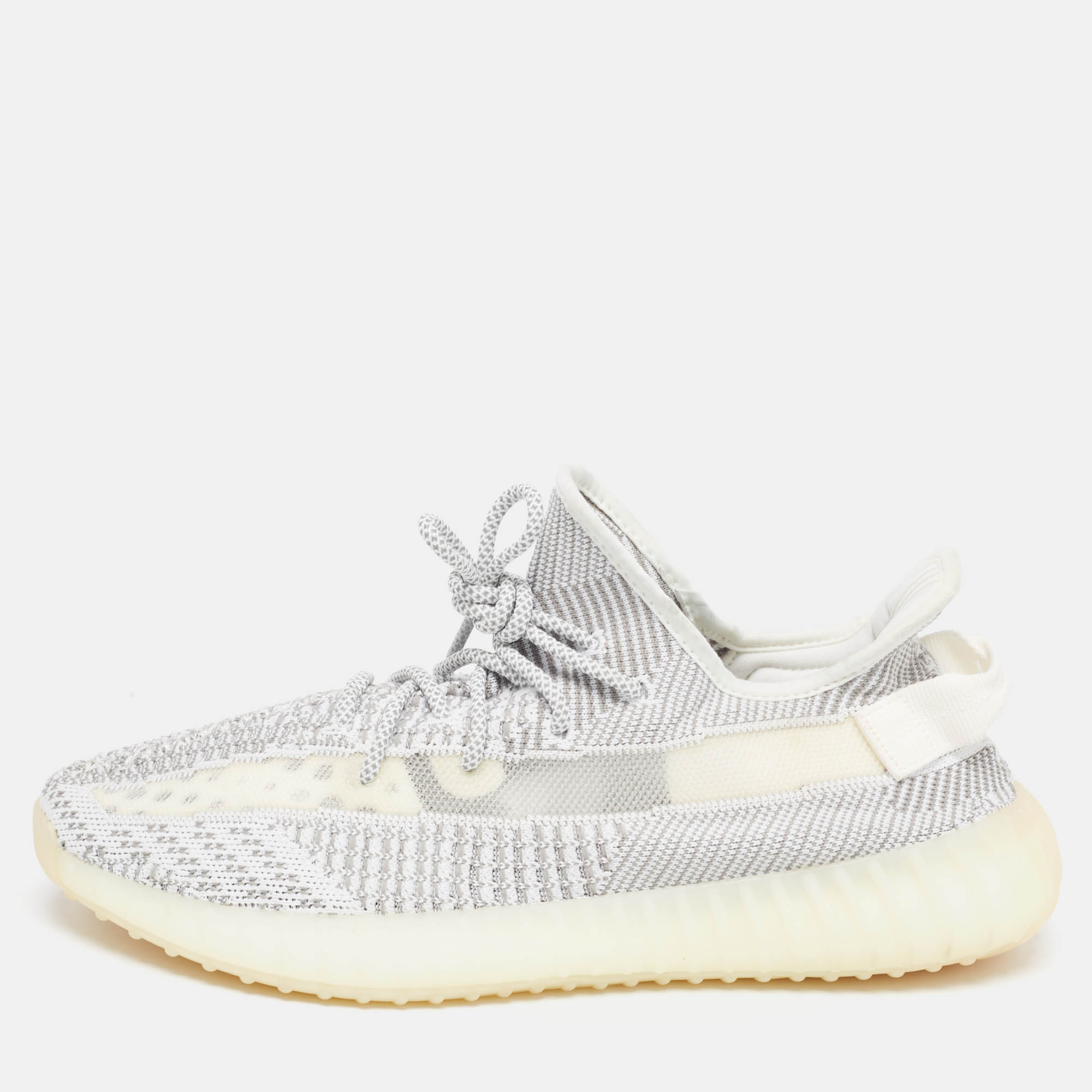 Pre Owned Yeezy x Adidas White/Grey Knit Fabric Boost 350 V2 Static (Non Reflective) Sneakers Size 46