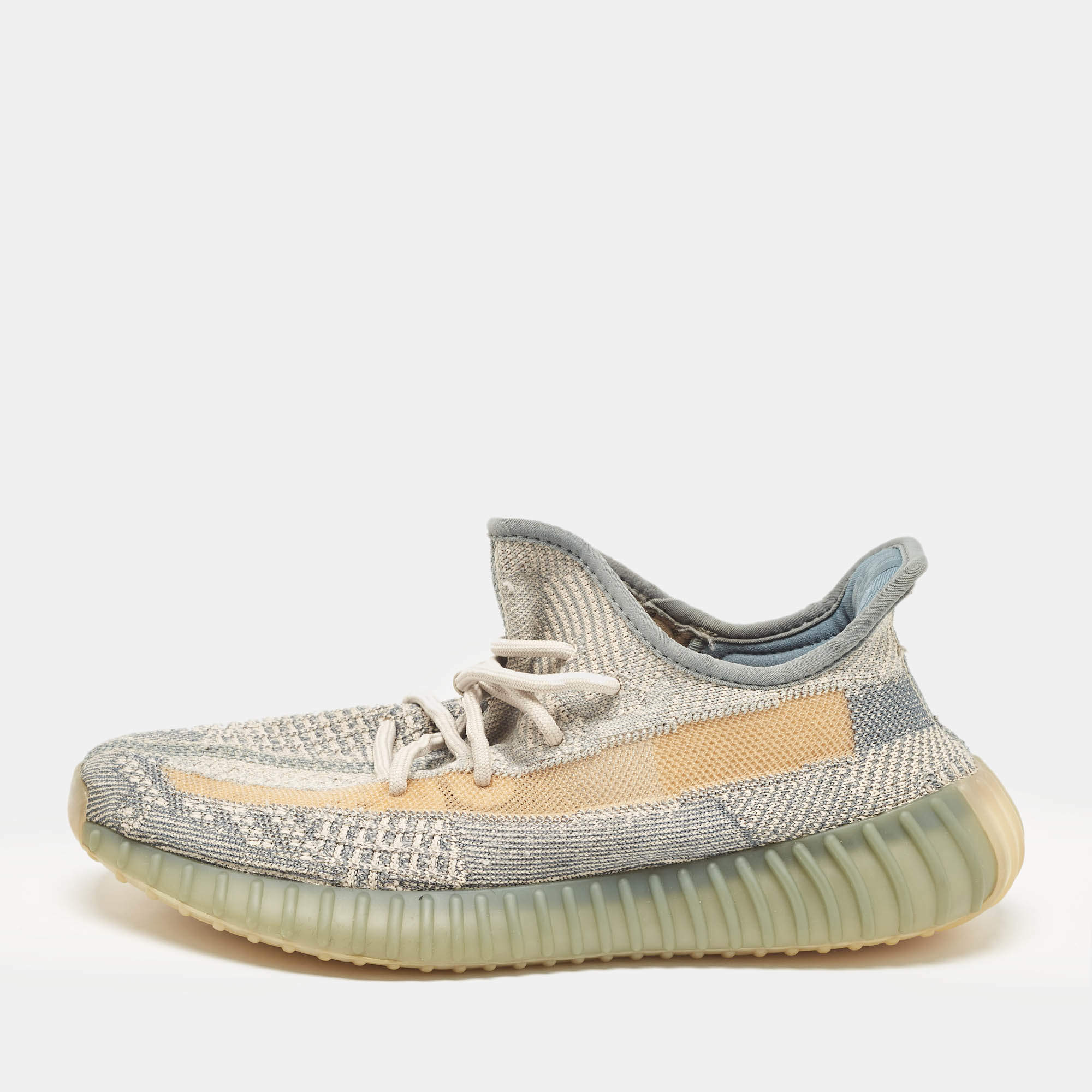 Pre Owned Yeezy x Adidas Grey/Beige Knit Fabric Boost 350 V2 Israfil Sneakers Size 42 2/3