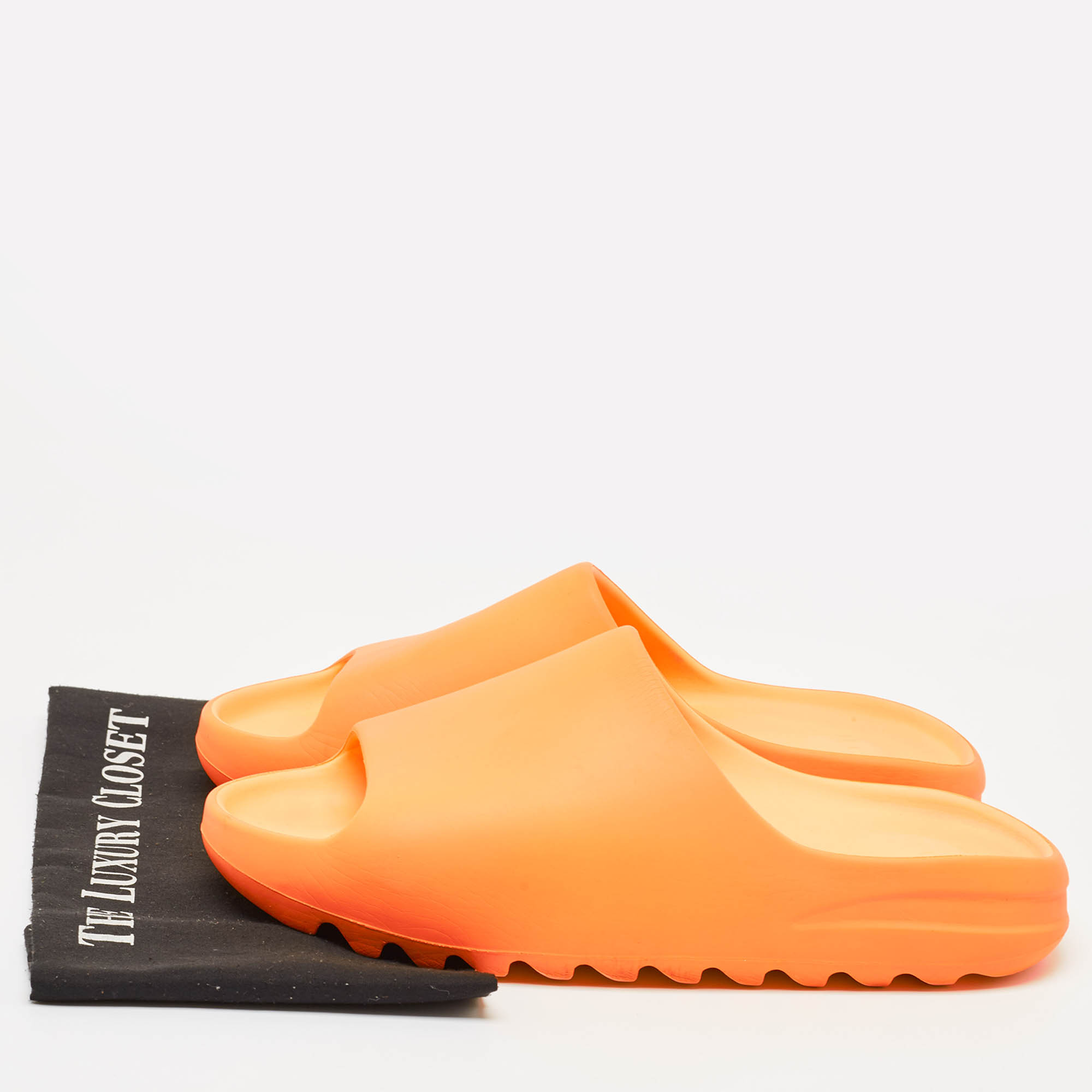 Pre Owned Yeezy x Adidas Orange Rubber Slide Sandals Size 46