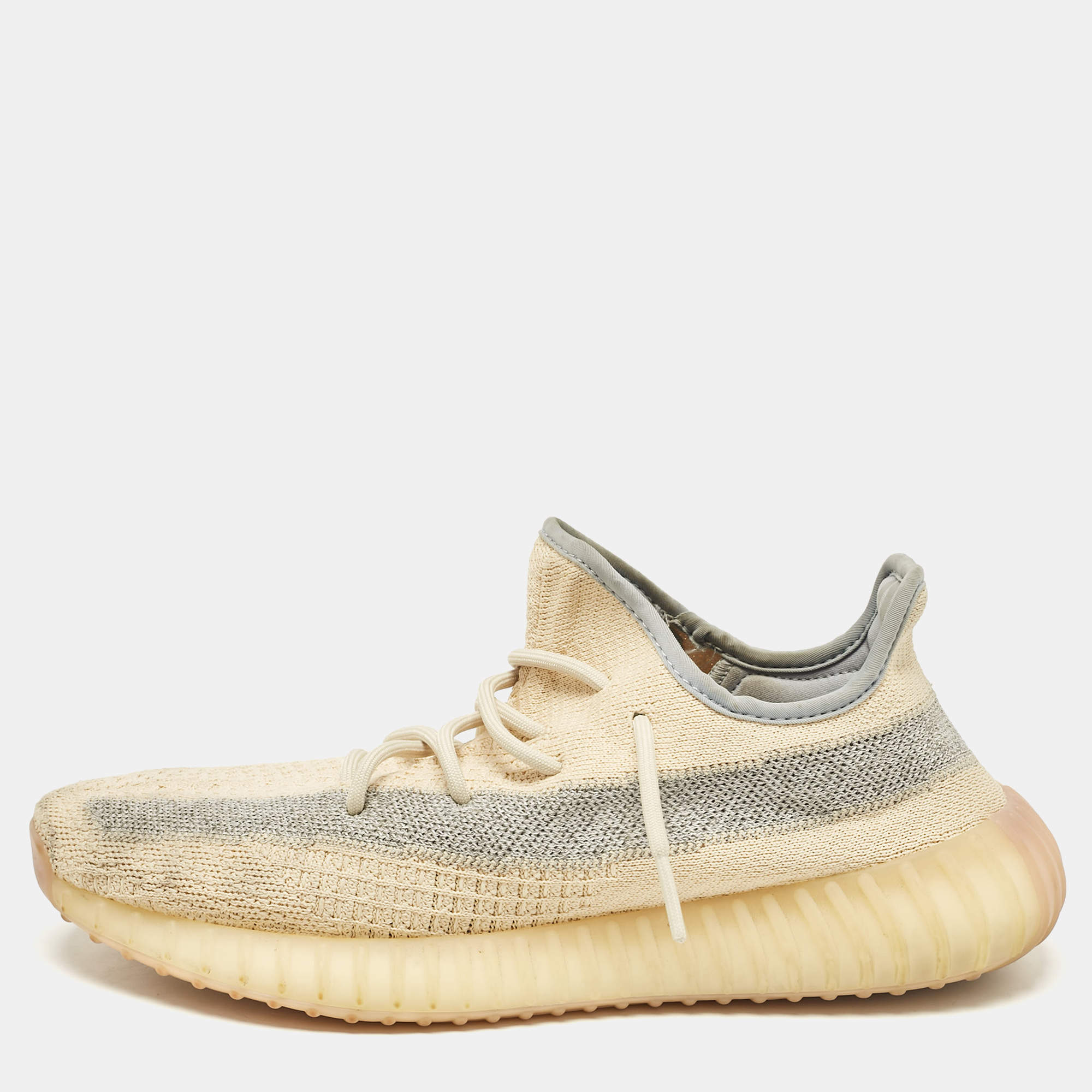Yeezy x Adidas Beige/Blue Knit Fabric Boost 350 V2 Linen Sneakers Size 44 2/3