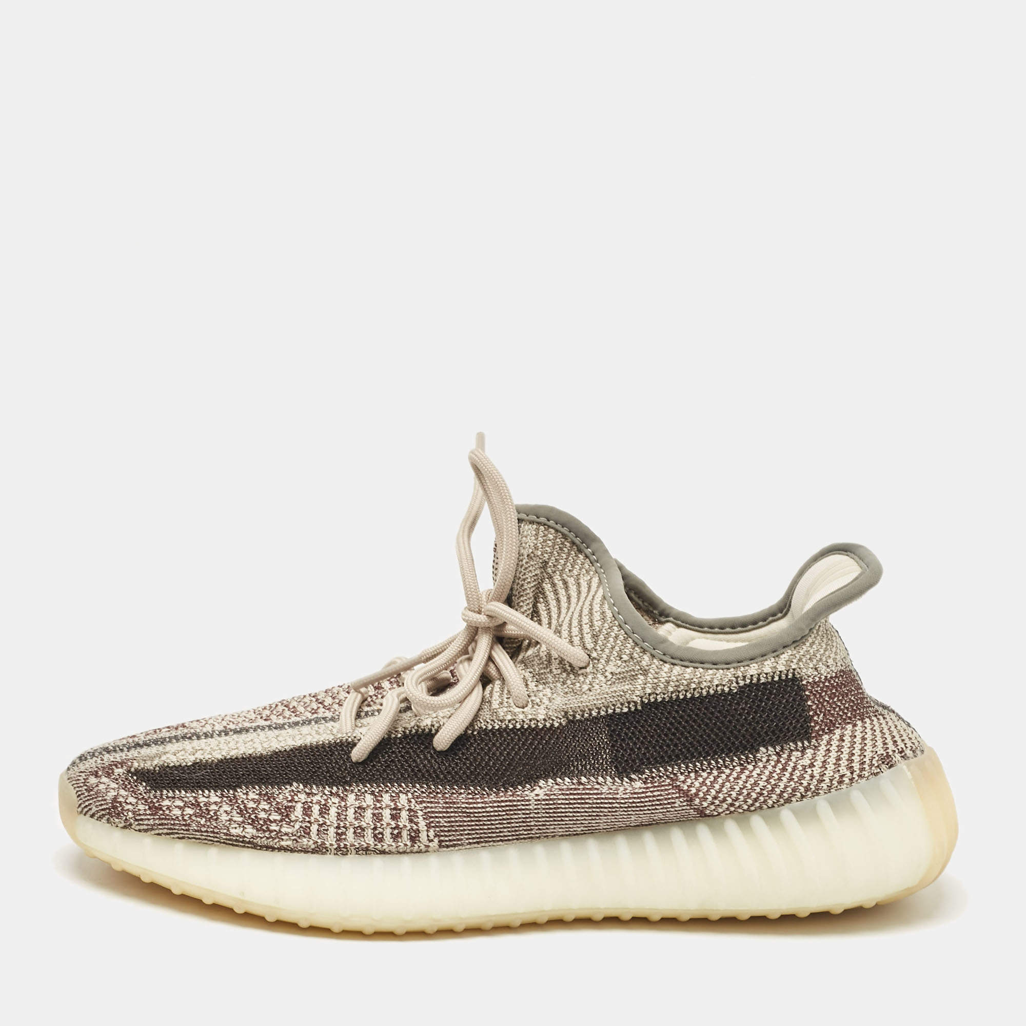 Pre Owned Yeezy x Adidas Brown Knit Fabric Boost 350 V2 Low Top Sneakers Size 42 2/3