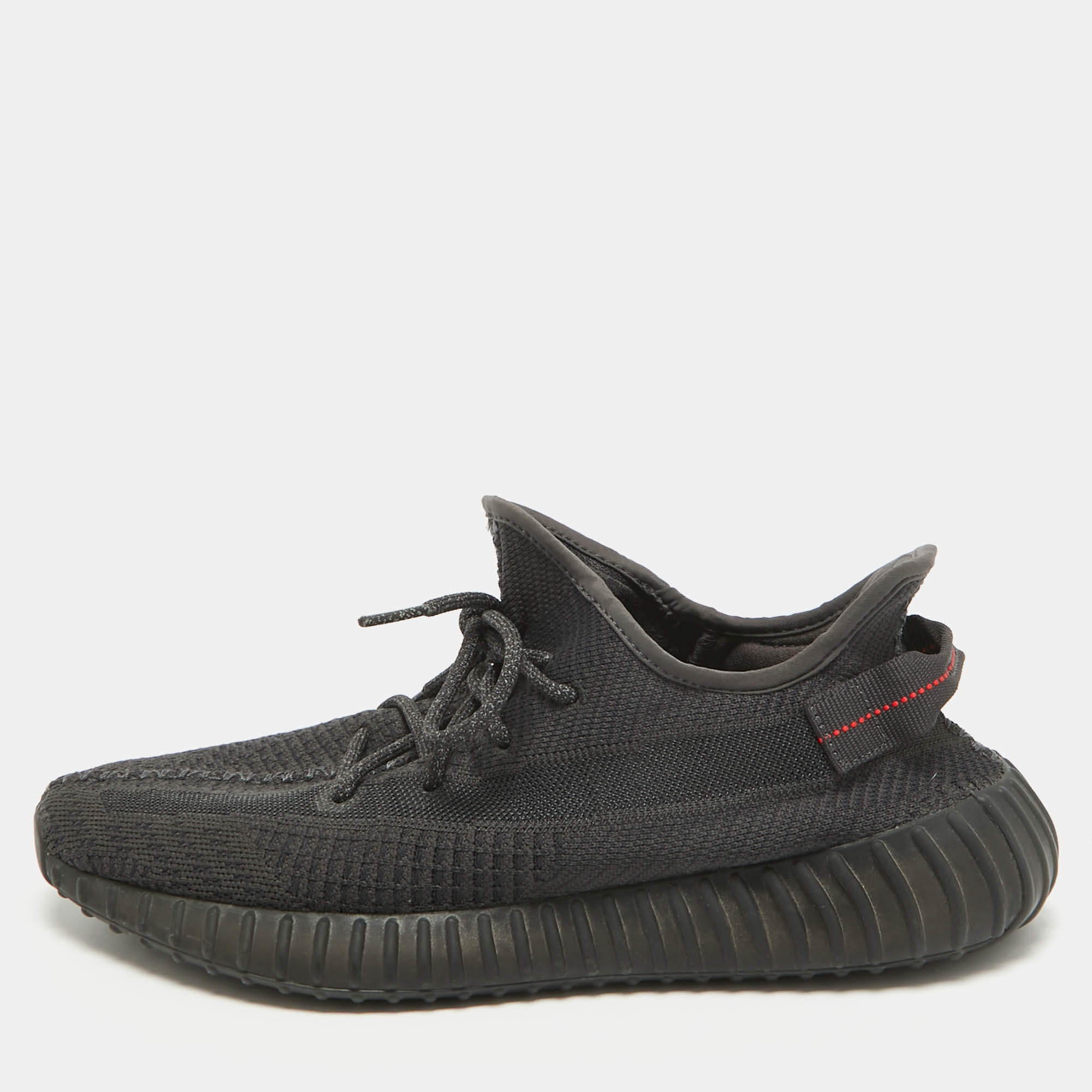 Pre Owned Yeezy x Adidas Black Knit Fabric Boost 350 V2 Black (Non-Reflective) Sneakers Size 46 2/3