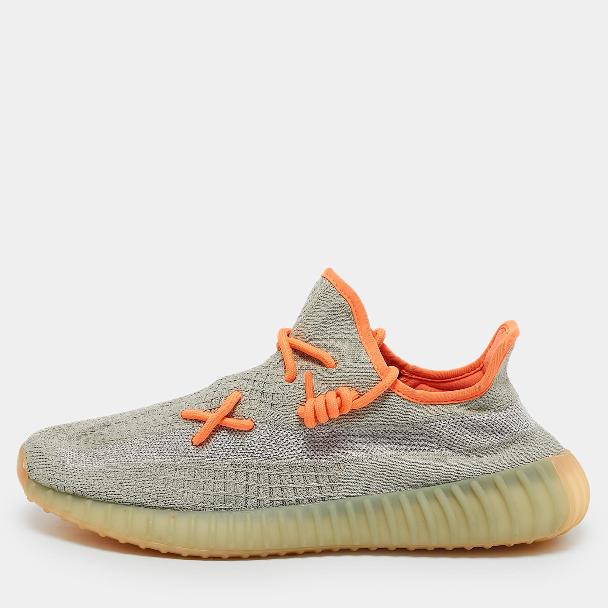 Pre Owned Yeezy x Adidas Green/Grey Knit Fabric Boost 350 V2 Desert Sage Sneakers Size 45 1/3