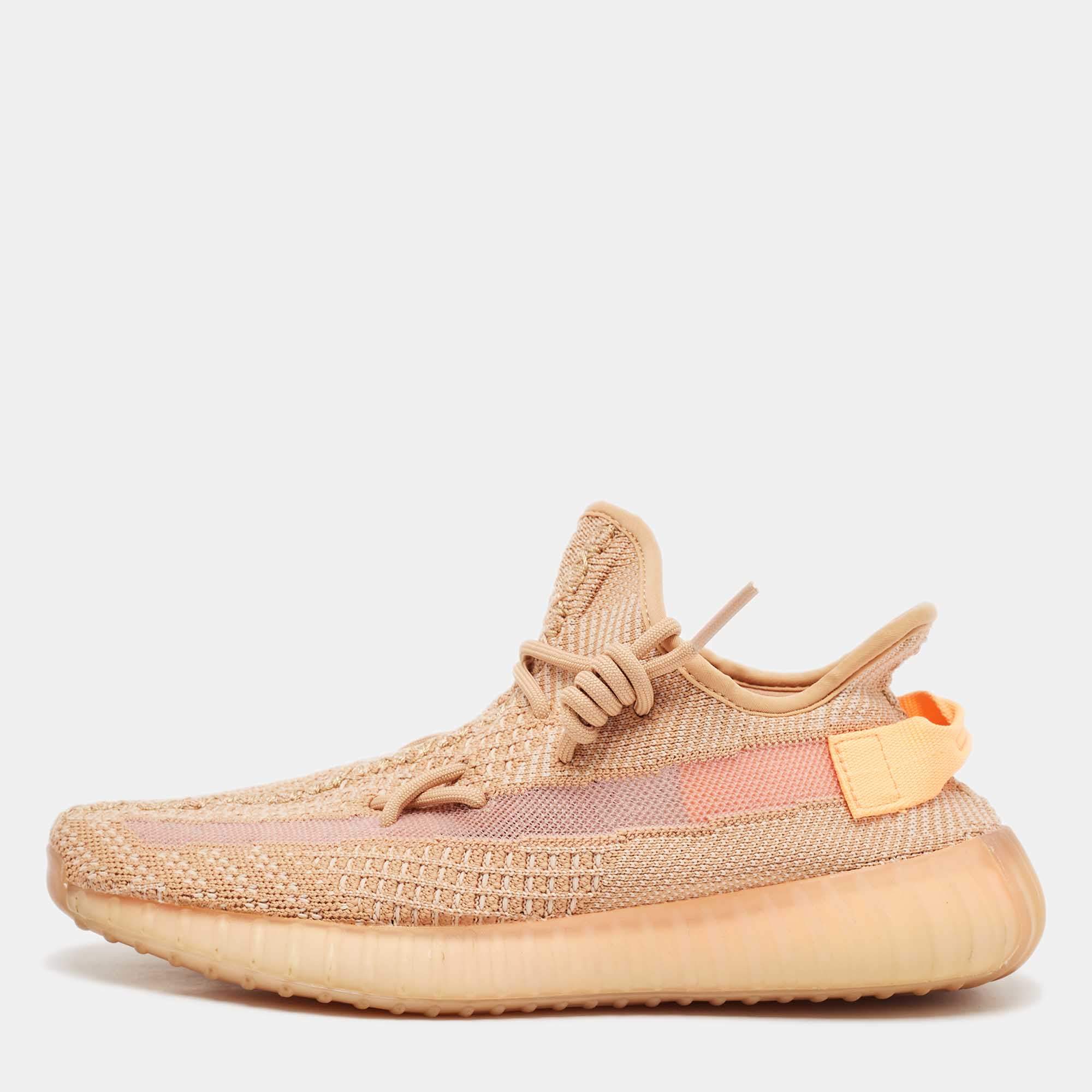 Pre Owned Yeezy x Adidas Orange Knit Fabric Boost 350 V2 Clay Sneakers Size 41 1/3