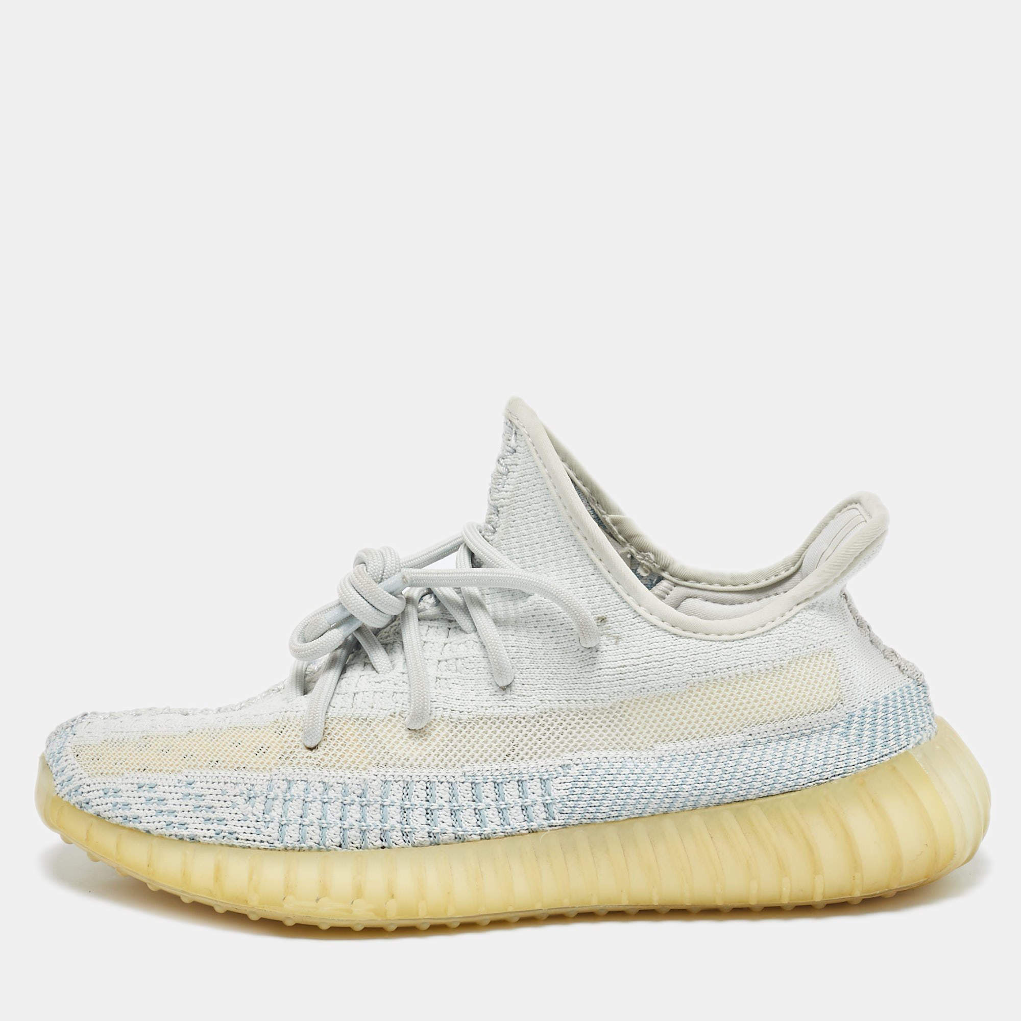 Yeezy x Adidas White/Grey Knit Fabric Boost 350 V2 Static Non Reflective Sneakers Size 39 1/3