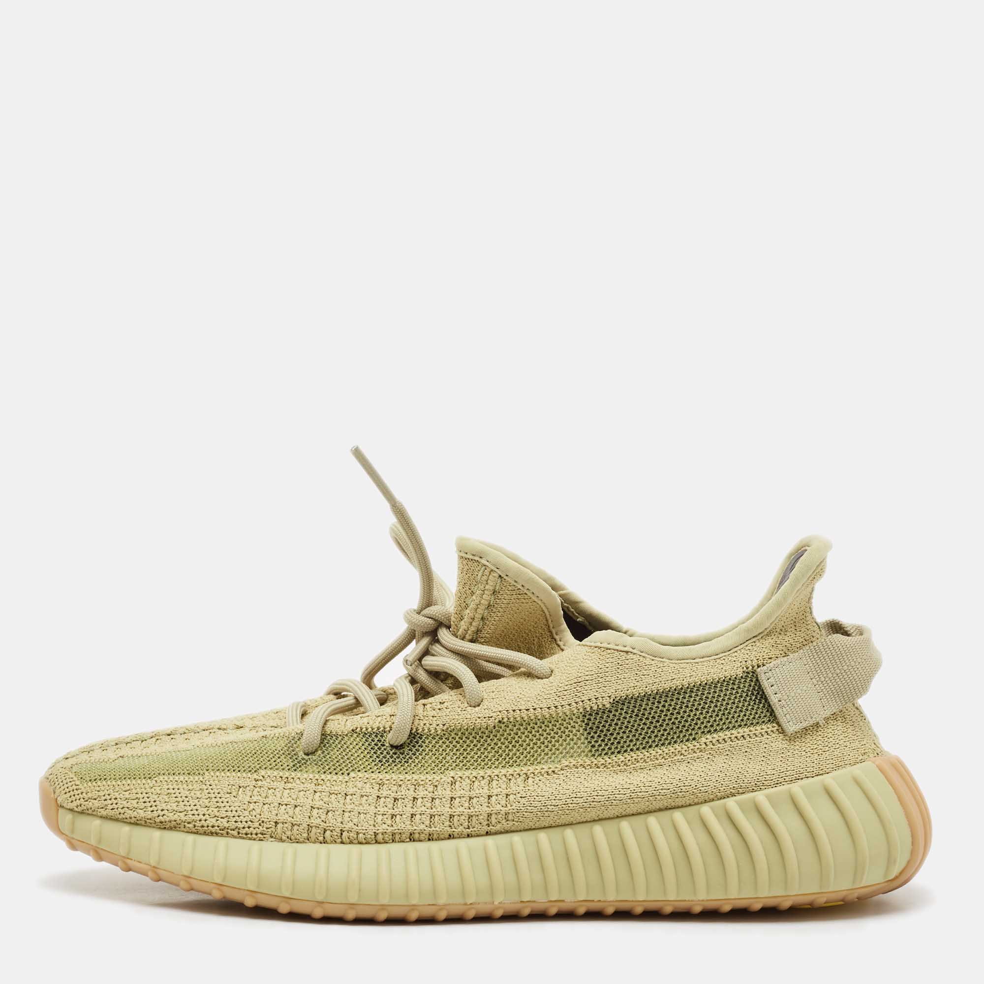 Pre Owned Yeezy x Adidas Green Knit Fabric Boost 350 V2 Sulfur Sneakers Size 44 