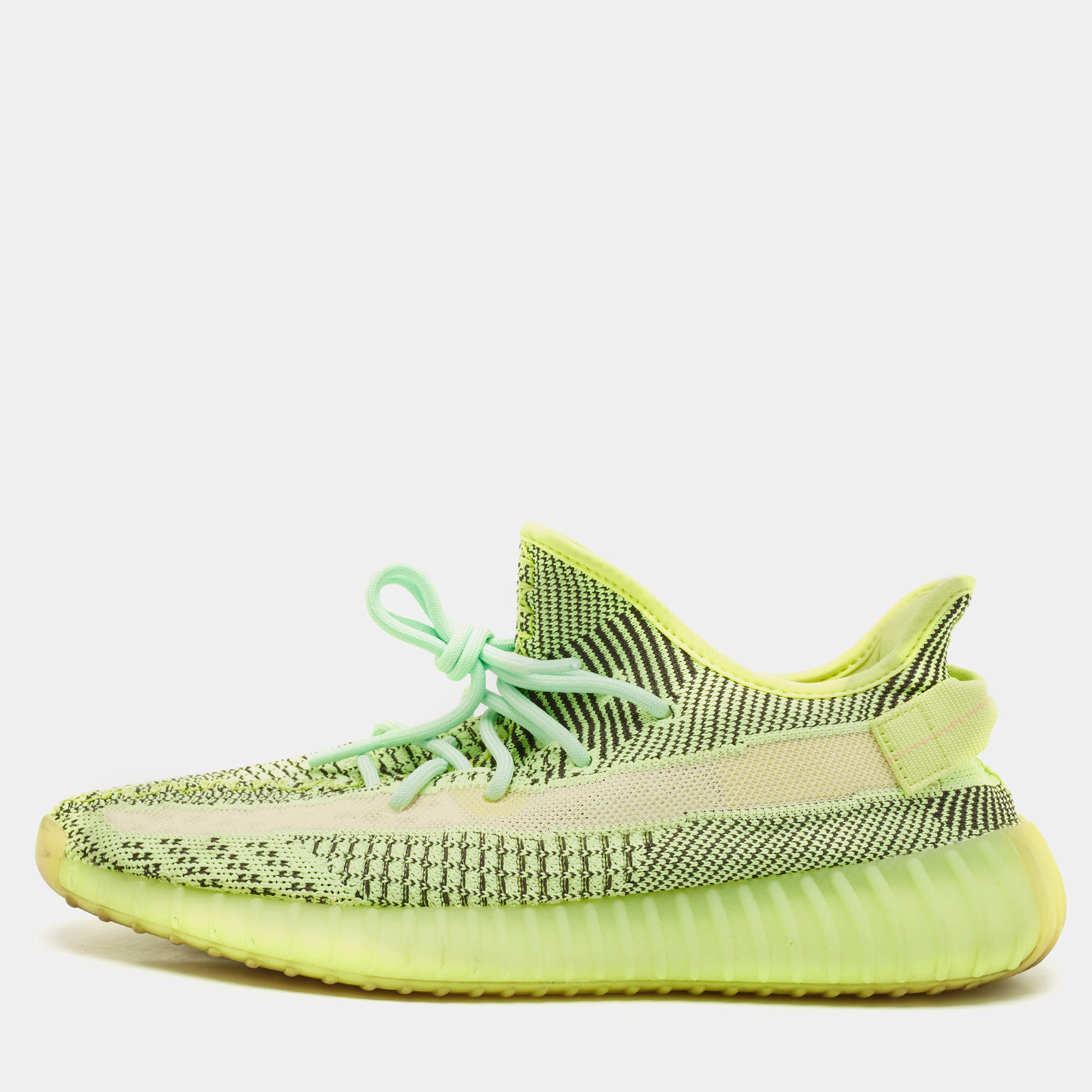 Yeezy x Adidas Neon Green Knit Fabric Boost 350 V2 Yeezreel (Non Reflective) Sneakers Size 44
