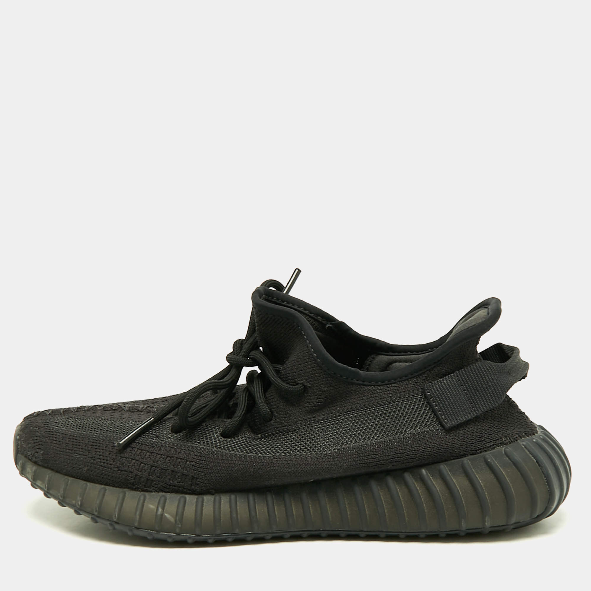 Pre Owned Yeezy x Adidas Black Knit Fabric Boost 350 V2 Onyx Sneakers Size 42 2/3