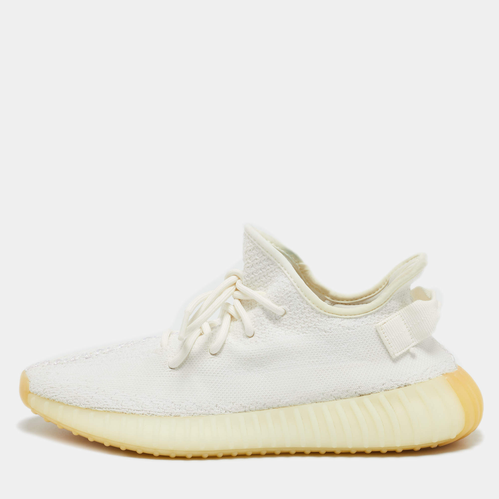 Pre Owned Yeezy x Adidas White Knit Fabric Boost 350 V2 Cream Sneakers Size 42 2/3