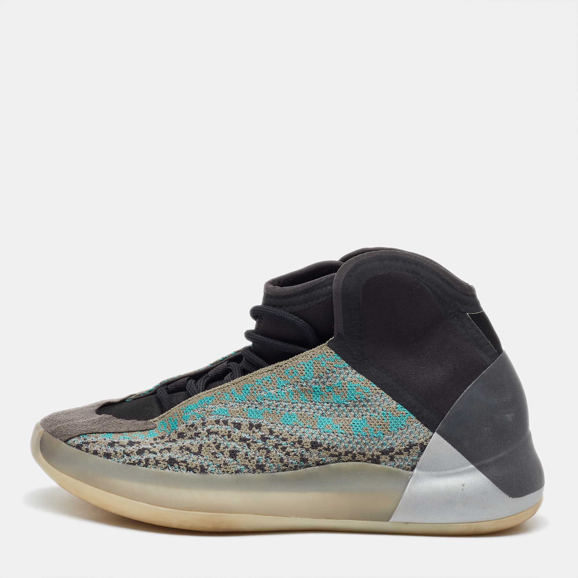 Yeezy x Adidas Multicolor Knit Fabric and Neoprene QNTM Teal Blue Sneakers Size 39 1/3
