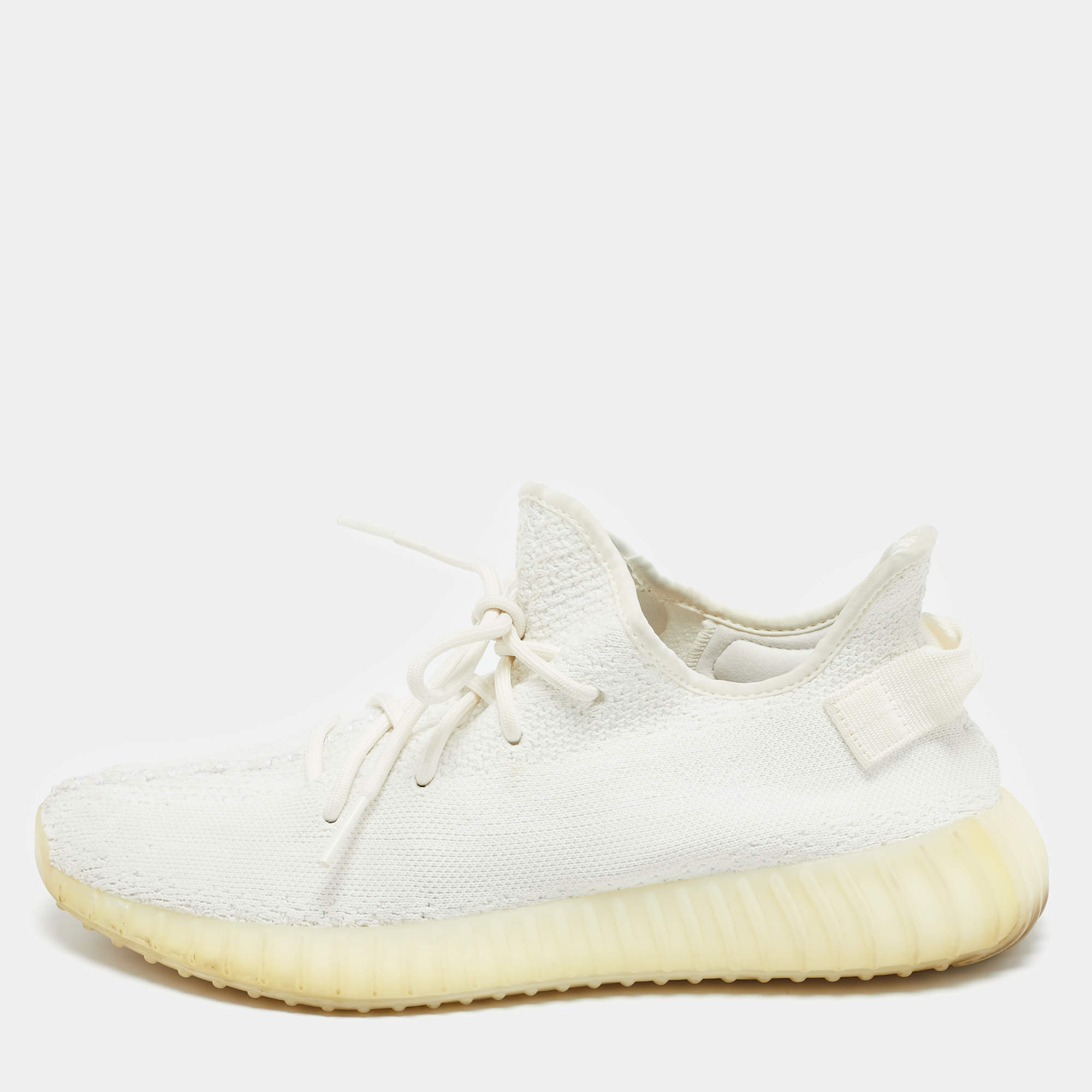 Pre Owned Yeezy x Adidas White Knit Fabric Boost 350 V2 Up Sneakers Size 44 2/3