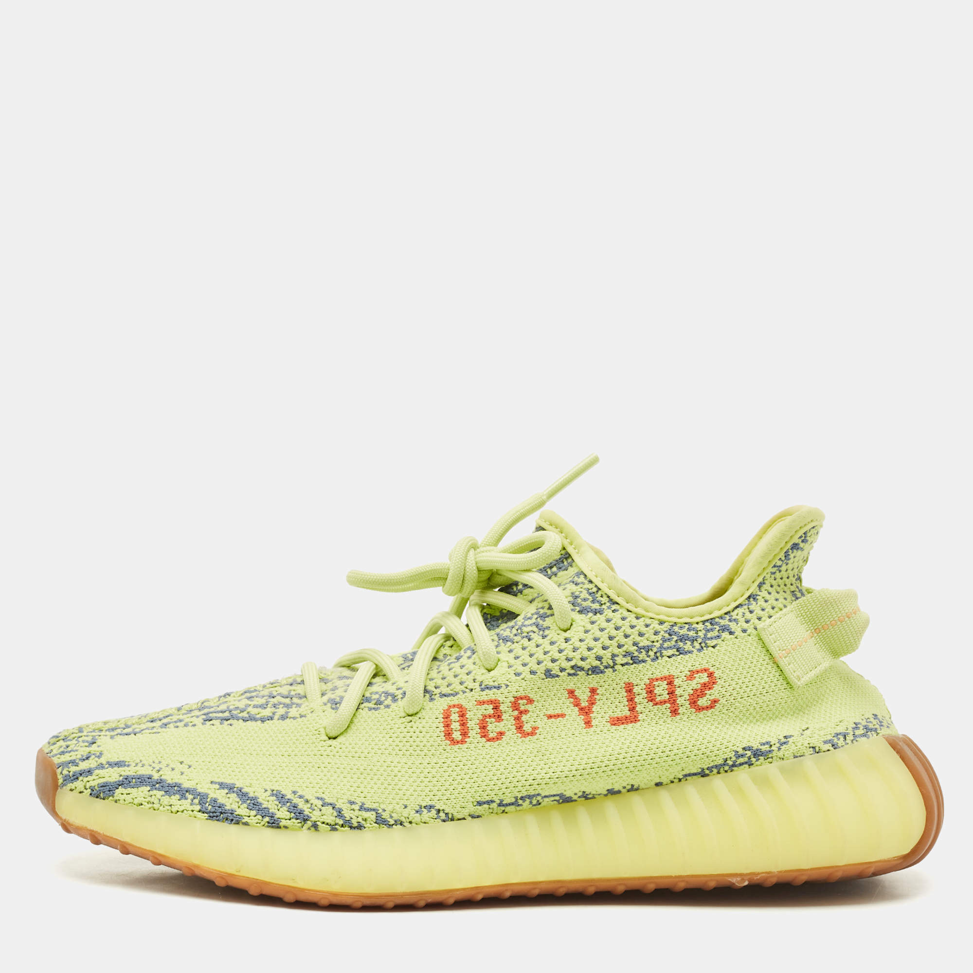 Yeezy x Adidas Neon Yellow Knit Fabric Boost 350 V2 Semi Frozen Yellow Sneakers Size 42 2/3