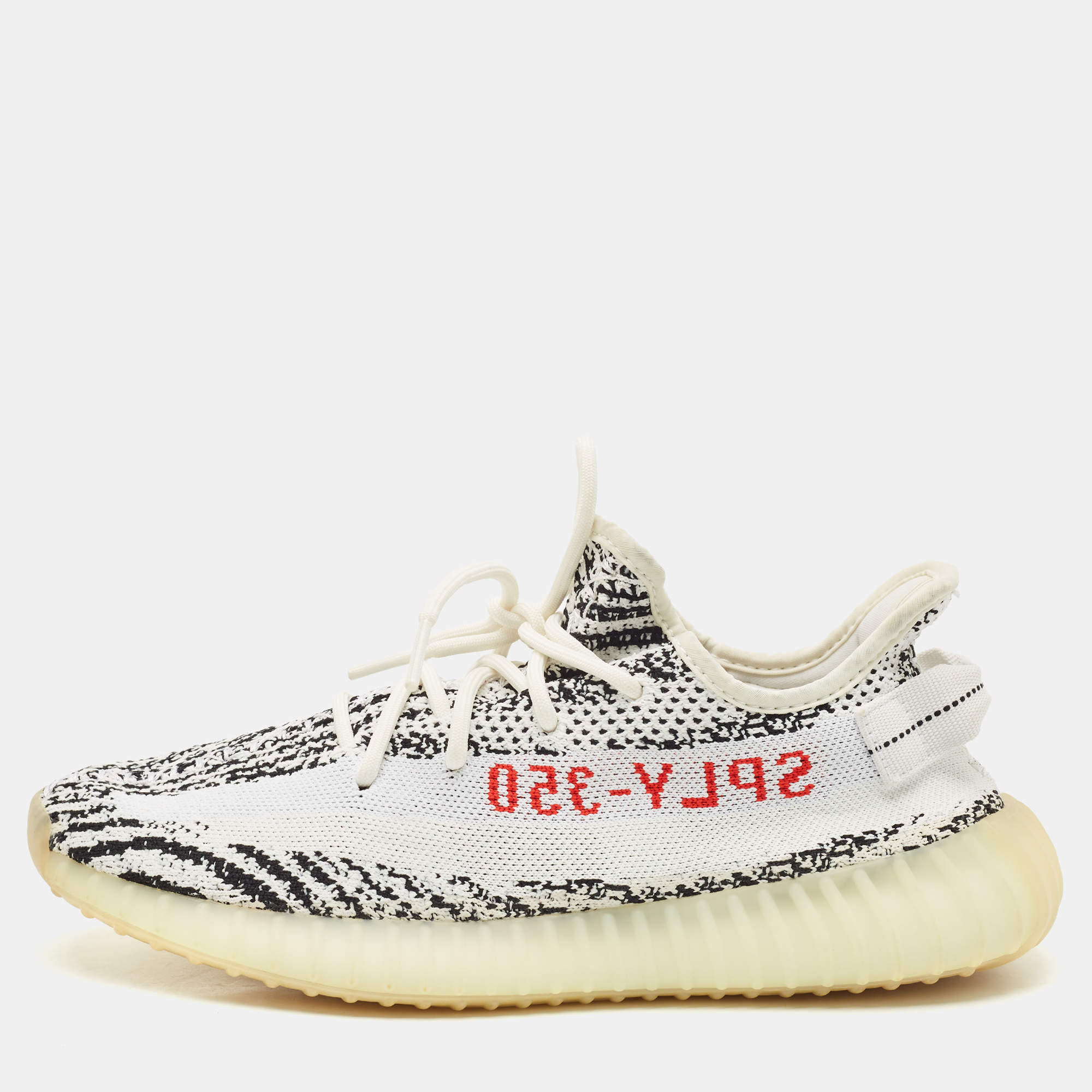 Yeezy x Adidas White/Black Knit Fabric Boost 350 V2 Zebra Sneakers Size 43 1/3