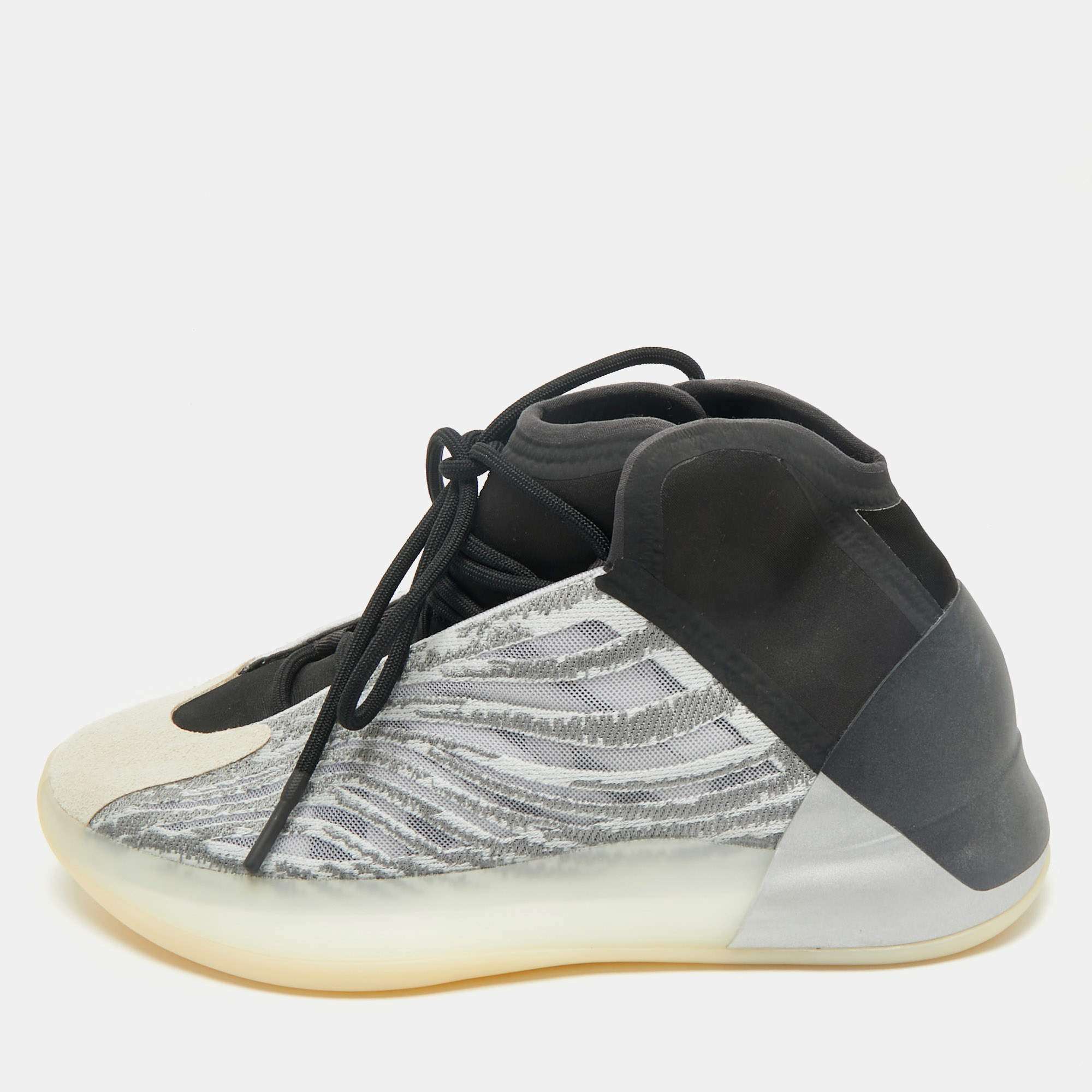 Pre Owned Yeezy x Adidas Grey/Black Mesh and Knit Fabric QNTM Sneakers Size 42.5