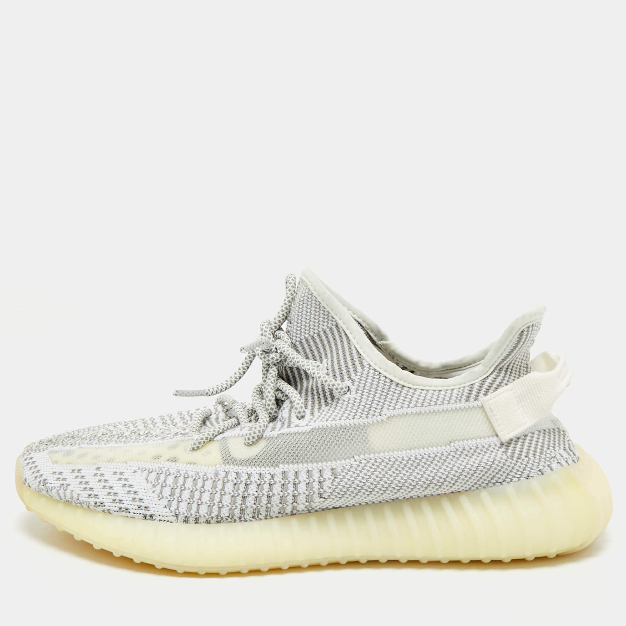 Yeezy x Adidas White/Grey Knit Fabric Boost 350 V2 Static (Non Reflective) Sneakers Size 46