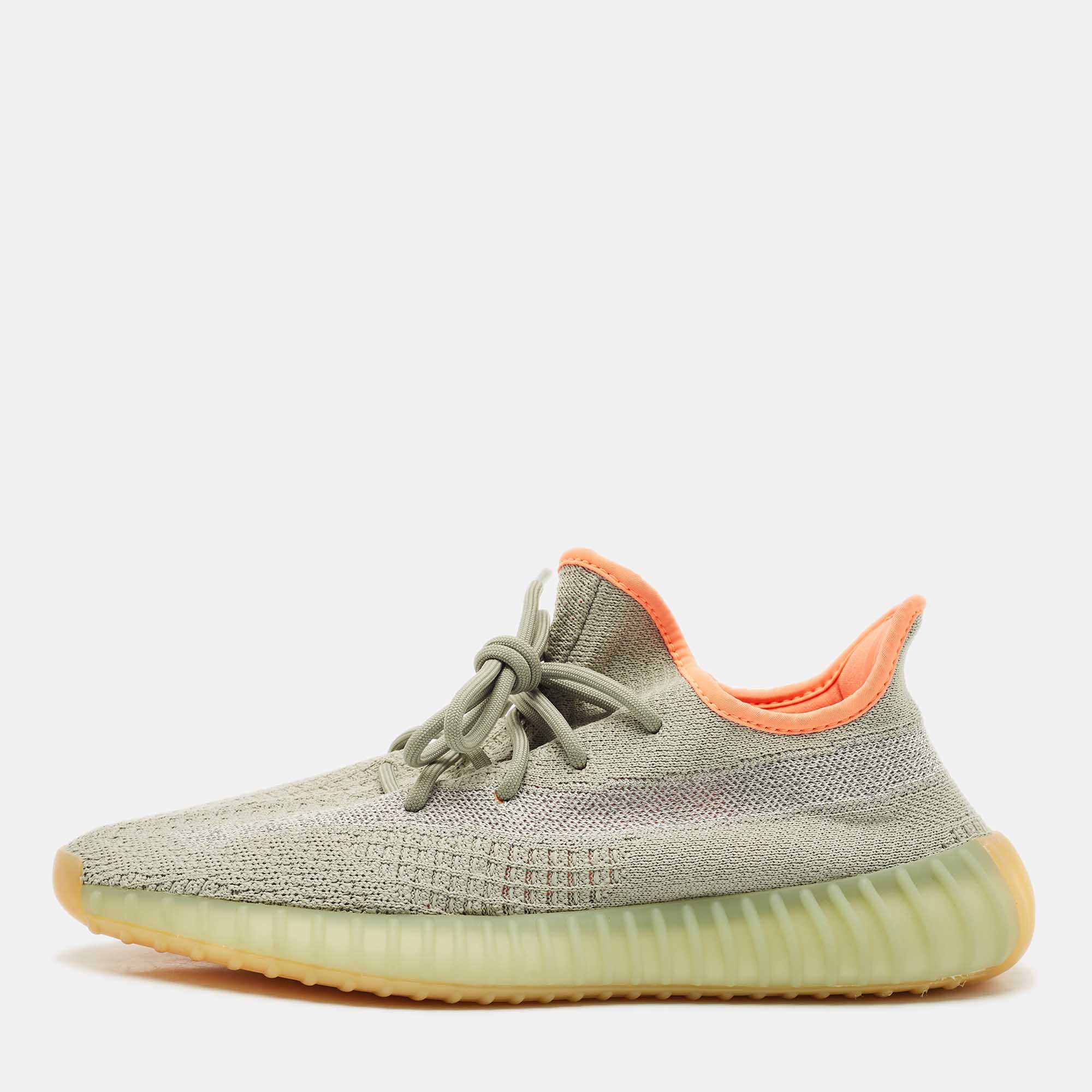 Pre Owned Yeezy x Adidas Green Knit Fabric Boost 350 V2 Desert Sage Sneakers Size 43 1/3