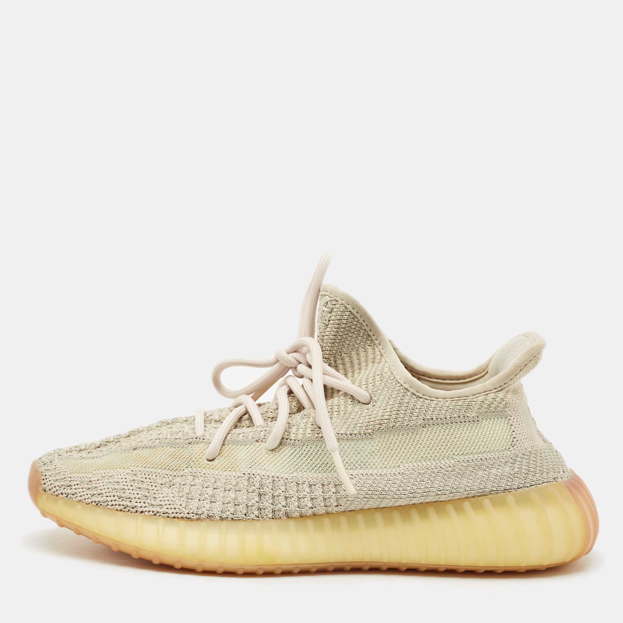 Pre Owned Yeezy x Adidas Pale Green Knit Fabric Boost 350 V2 Citrin (Non-Reflective) Sneakers Size 40