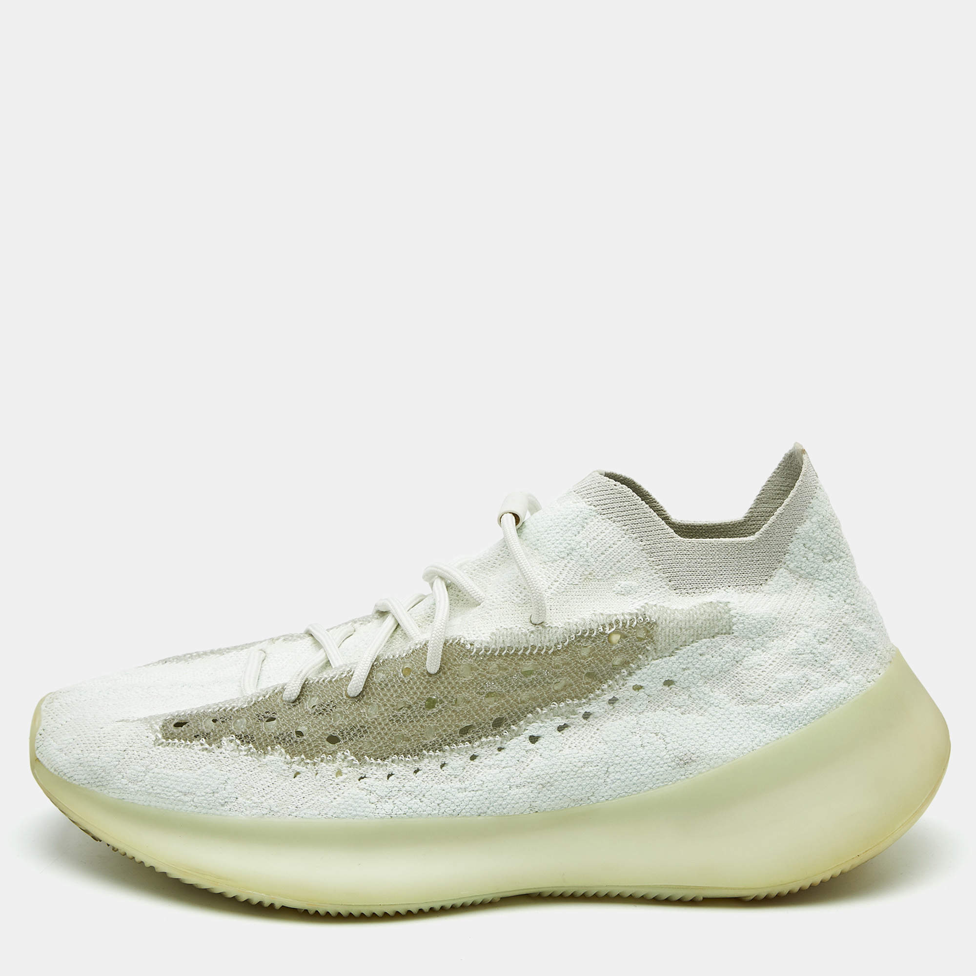 Pre Owned Yeezy x adidas Mint Green Knit Fabric Boost 380 Calcite Glow Sneakers Size 48 2/3