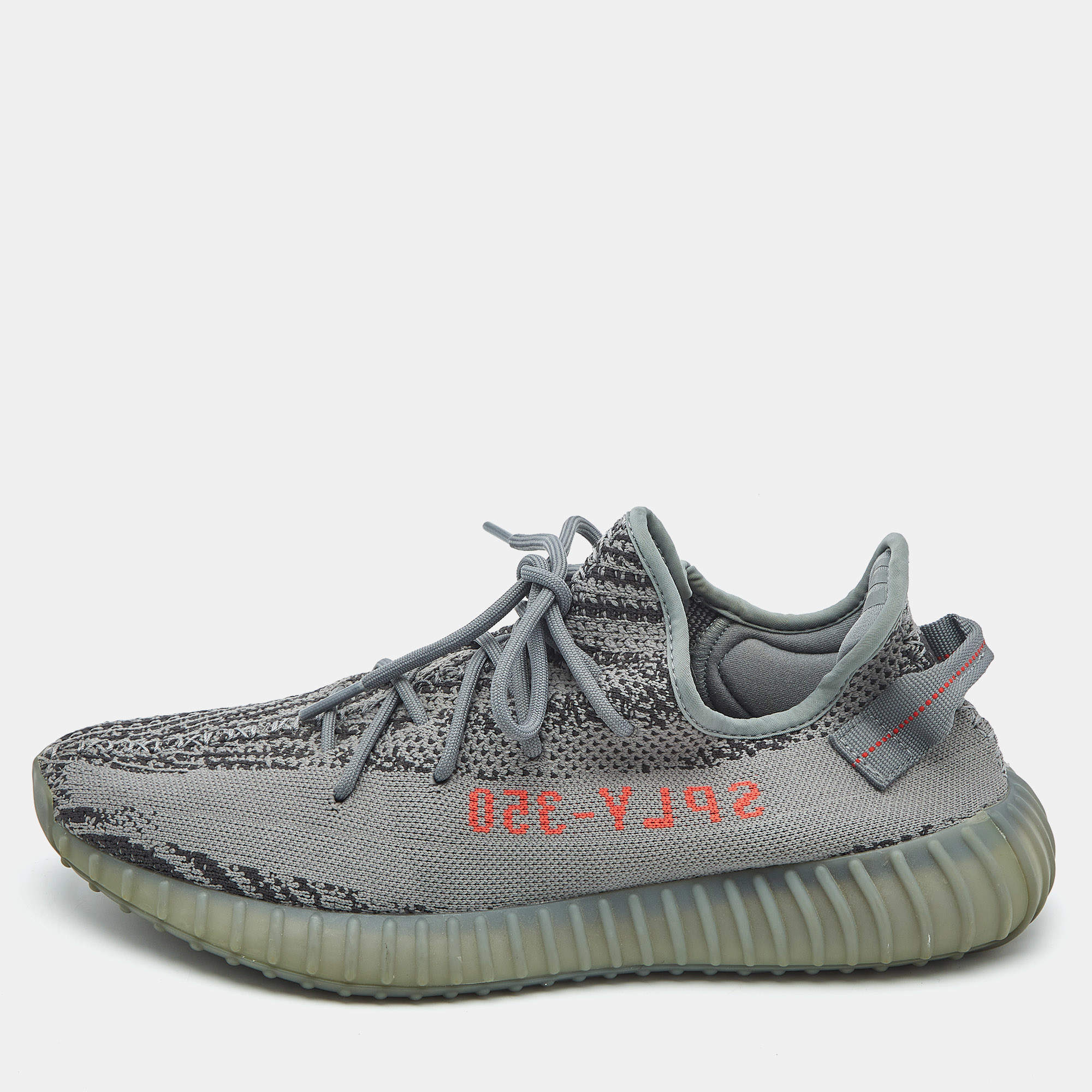Pre Owned Yeezy x Adidas Grey Knit Fabric Boost 350 V2 Beluga 2.0 Sneakers Size 48