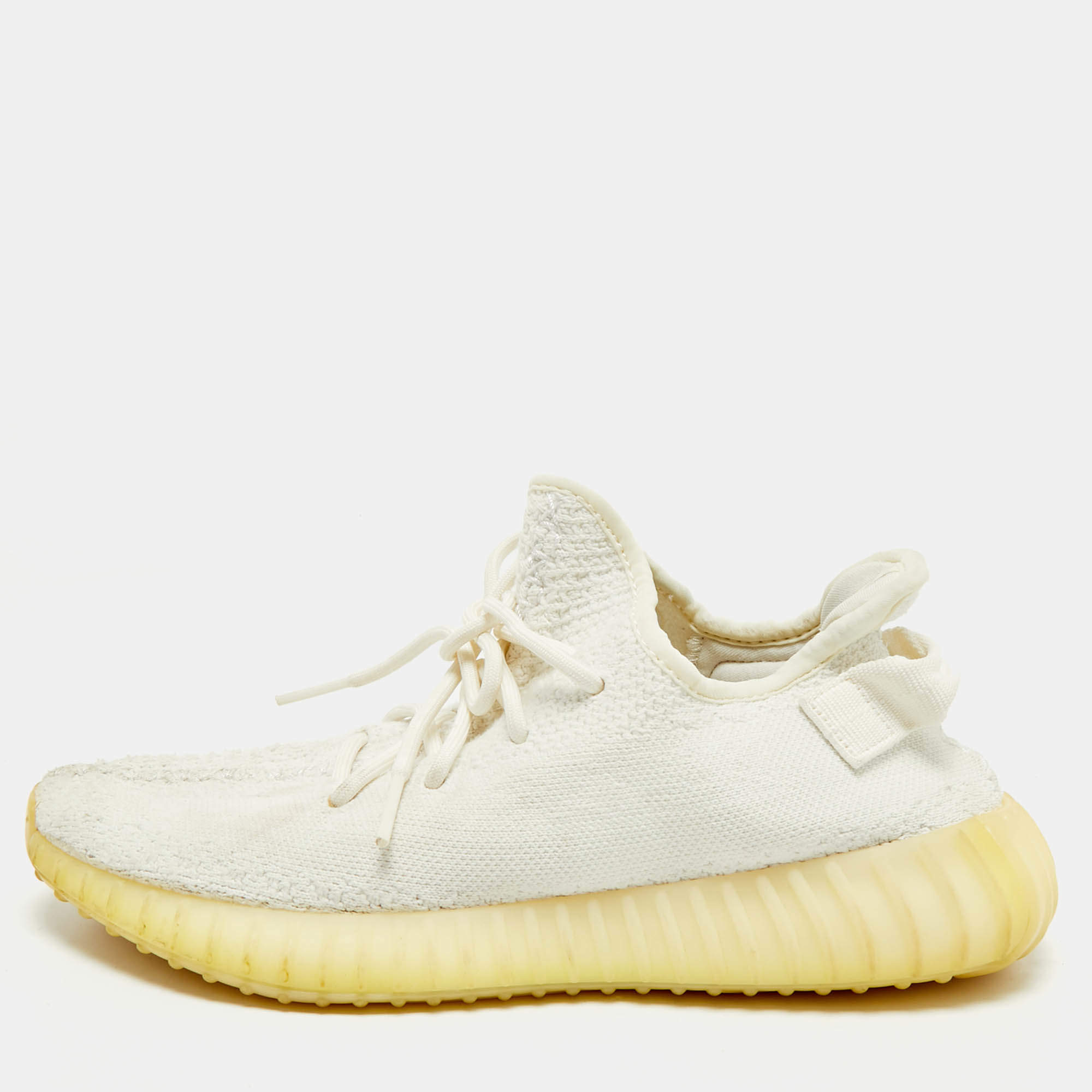 Pre Owned Yeezy x Adidas  White Knit Fabric Boost 350 V2 White  Sneakers Size 43 1/3