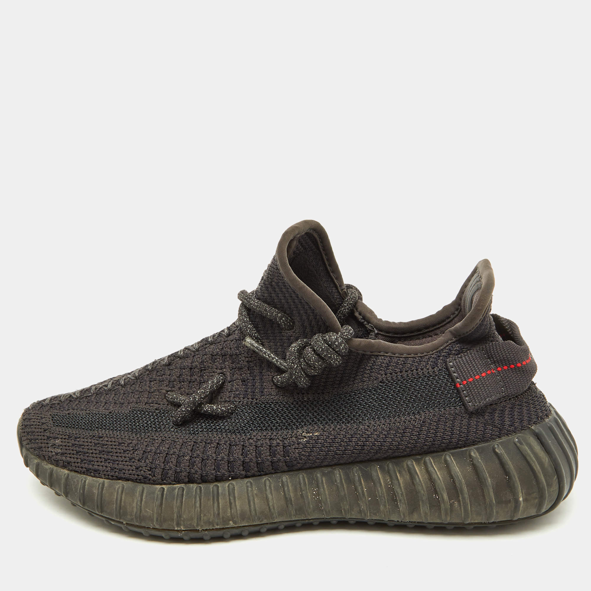 Pre Owned Yeezy x Adidas Black Knit Fabric Boost 350 V2 Black Non-Reflective Sneakers Size 37 1/3