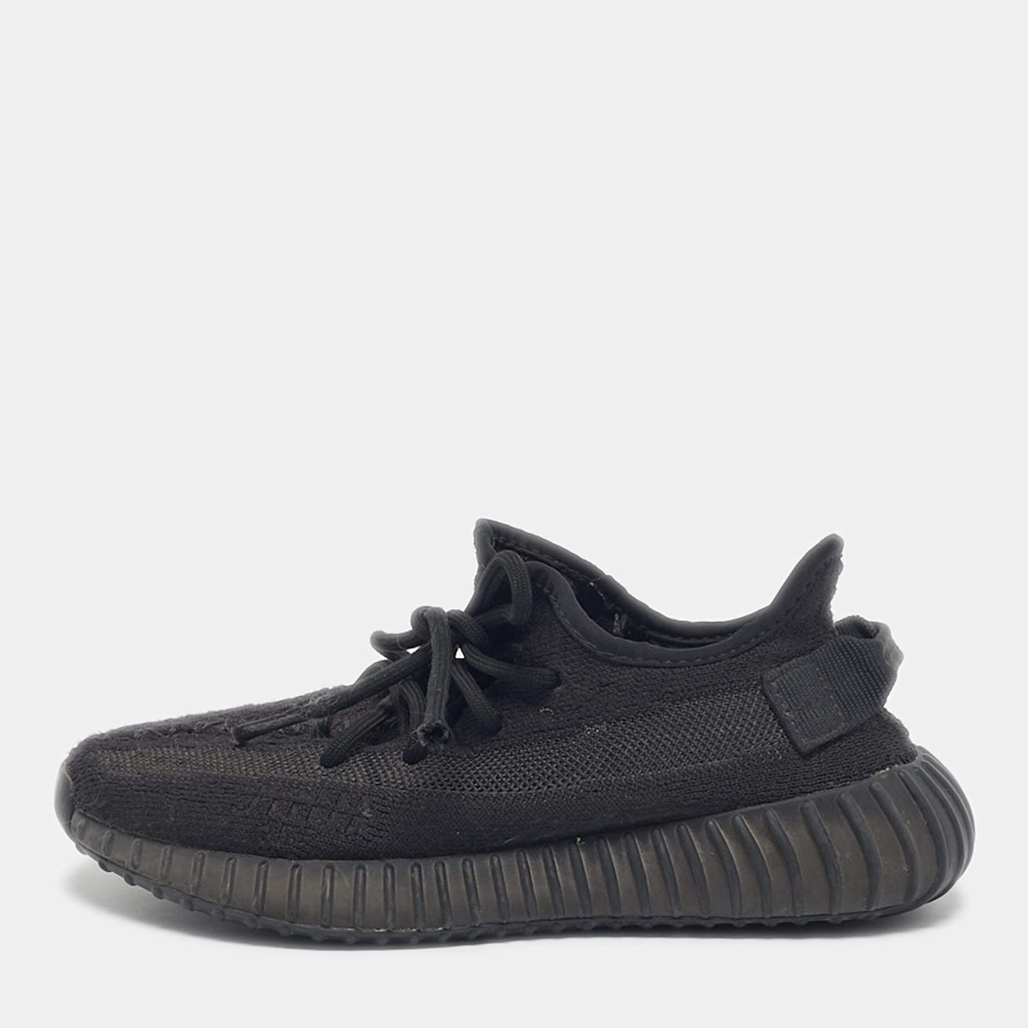 Pre Owned Yeezy x Adidas Black Knit Fabric Boost 350 V2 Onyx Sneakers Size 36 2/3