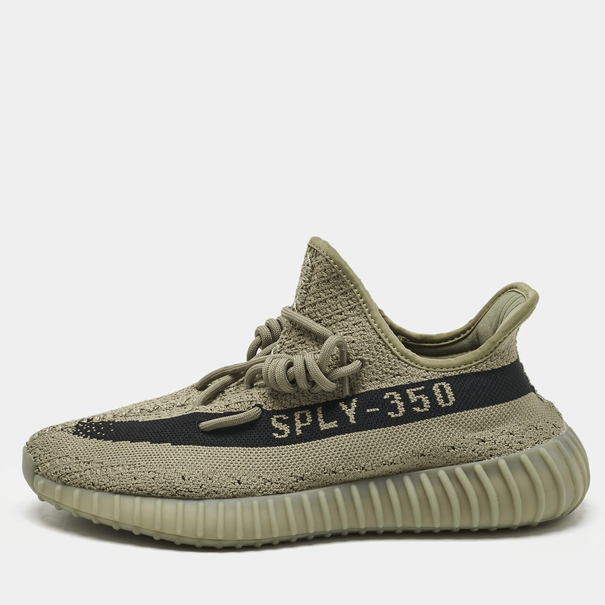 Pre Owned Yeezy x Adidas Grey Knit Fabric Boost 350 V2 Granite Sneakers Size 42