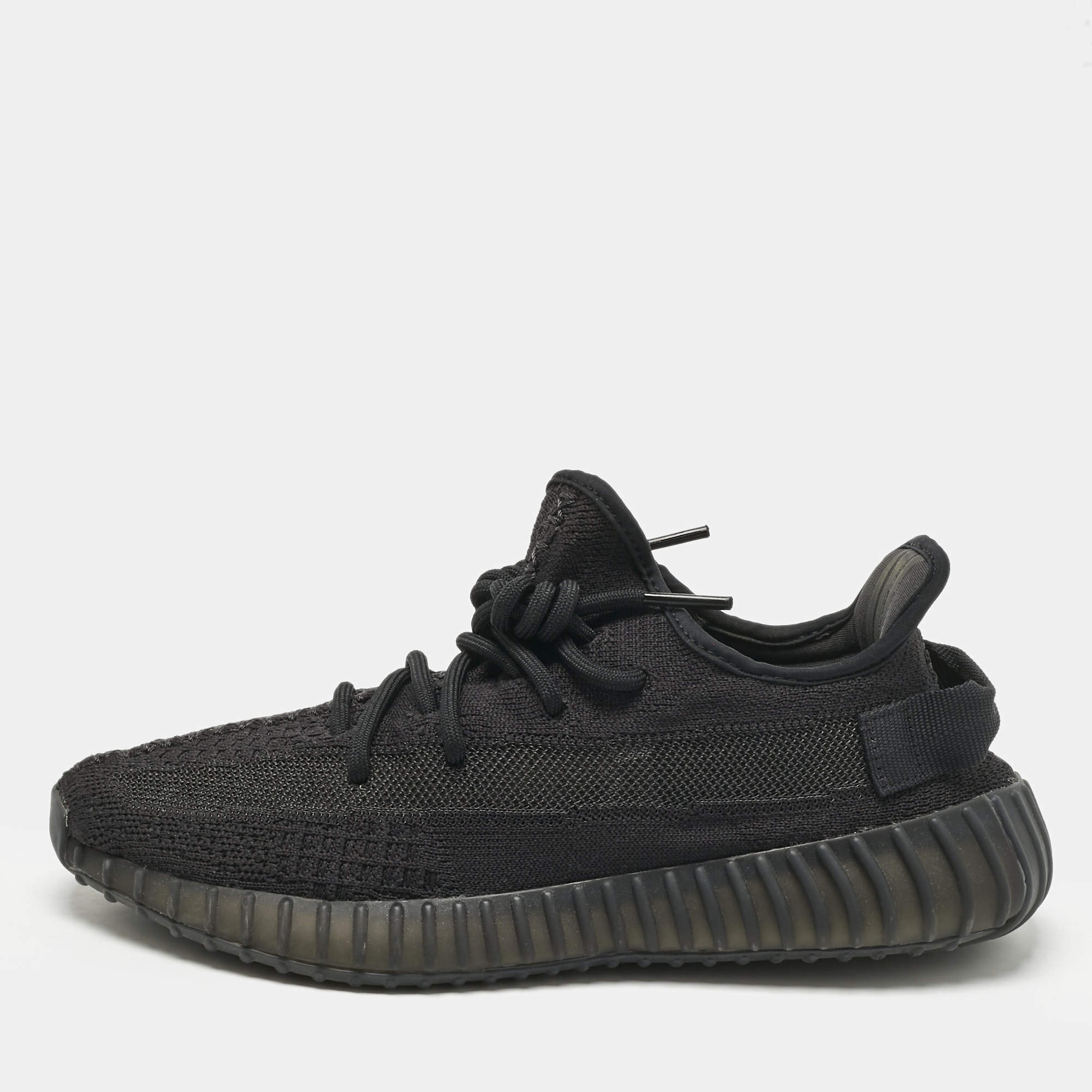 Pre Owned Yeezy x Adidas Black Knit Fabric Boost 350 V2 Onyx Sneakers Size 41 1/3