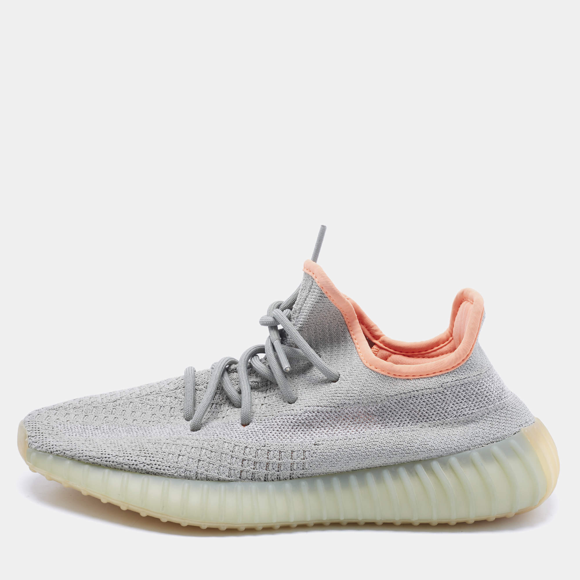 Pre Owned Yeezy x Adidas Green Knit Fabric Boost 350 V2 Desert Sage Sneakers Size 42